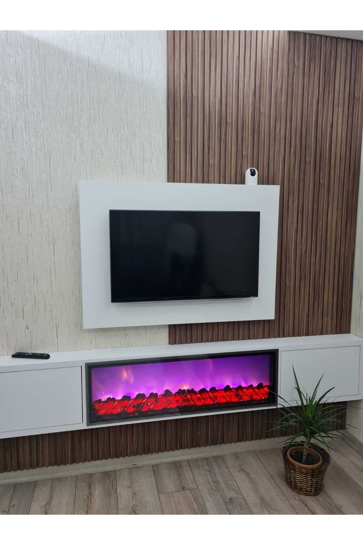 DEKORATİF ŞÖMİNE 5 RENK EFEKTİ+Bluetooht + Uzaktan Kumanda + ateş çıtırtısı 125X25X14 7