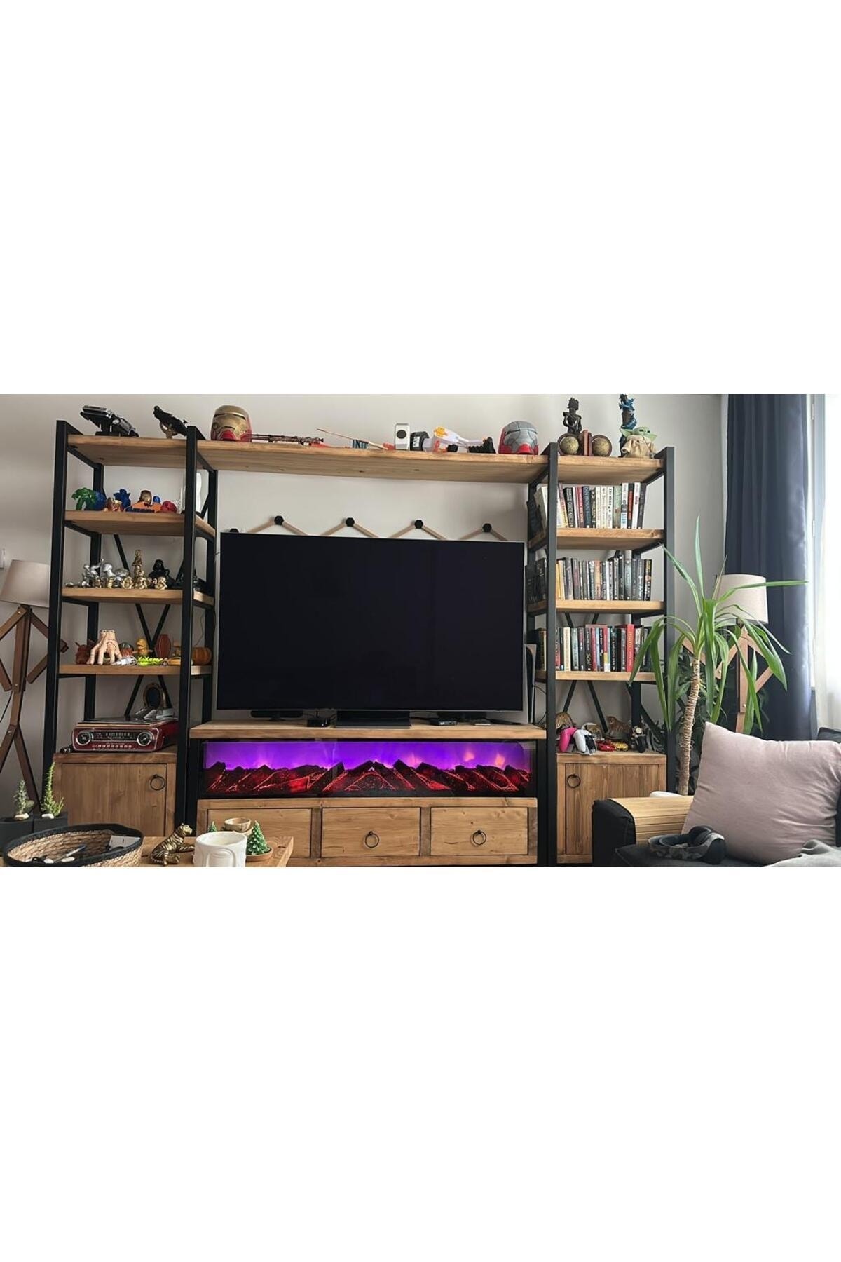 DEKORATİF ŞÖMİNE 5 RENK EFEKTİ+Bluetooht + Uzaktan Kumanda + ateş çıtırtısı 125X25X14 8
