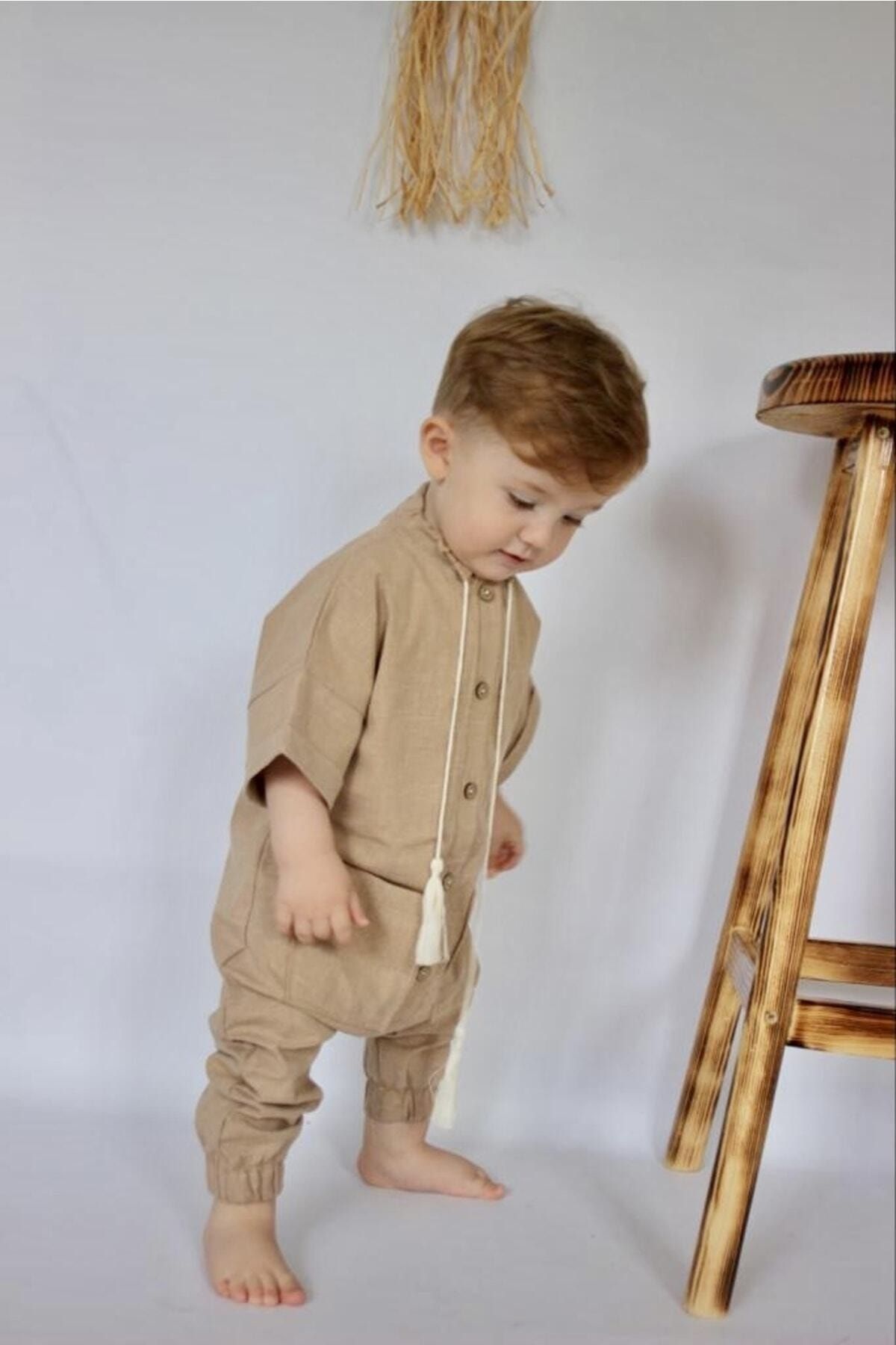 Poplinkids Sütlü Kahve Pamuk Keten Tulum  134