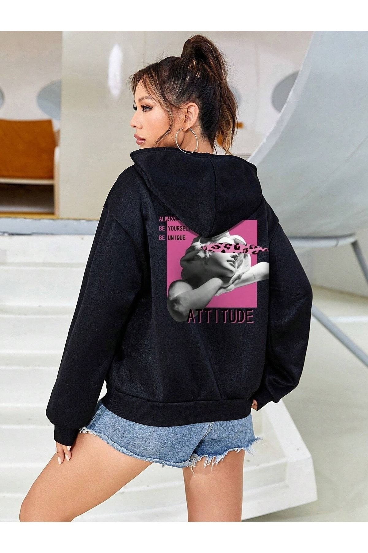 MODAR CH Sculpture Attitude Sweatshirt Black Printed Oversize