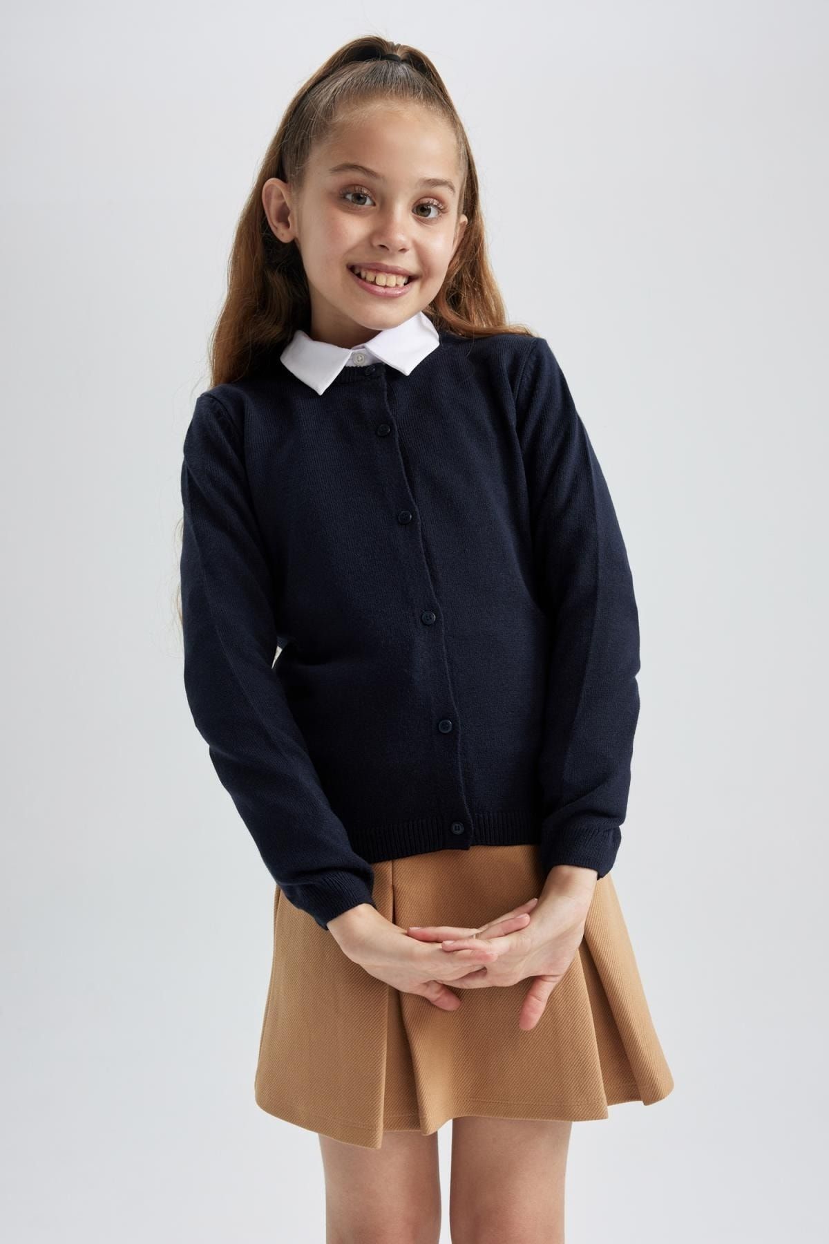 Defacto Girl s Navy Blue Crew Neck Knitwear School Cardigan Trendyol