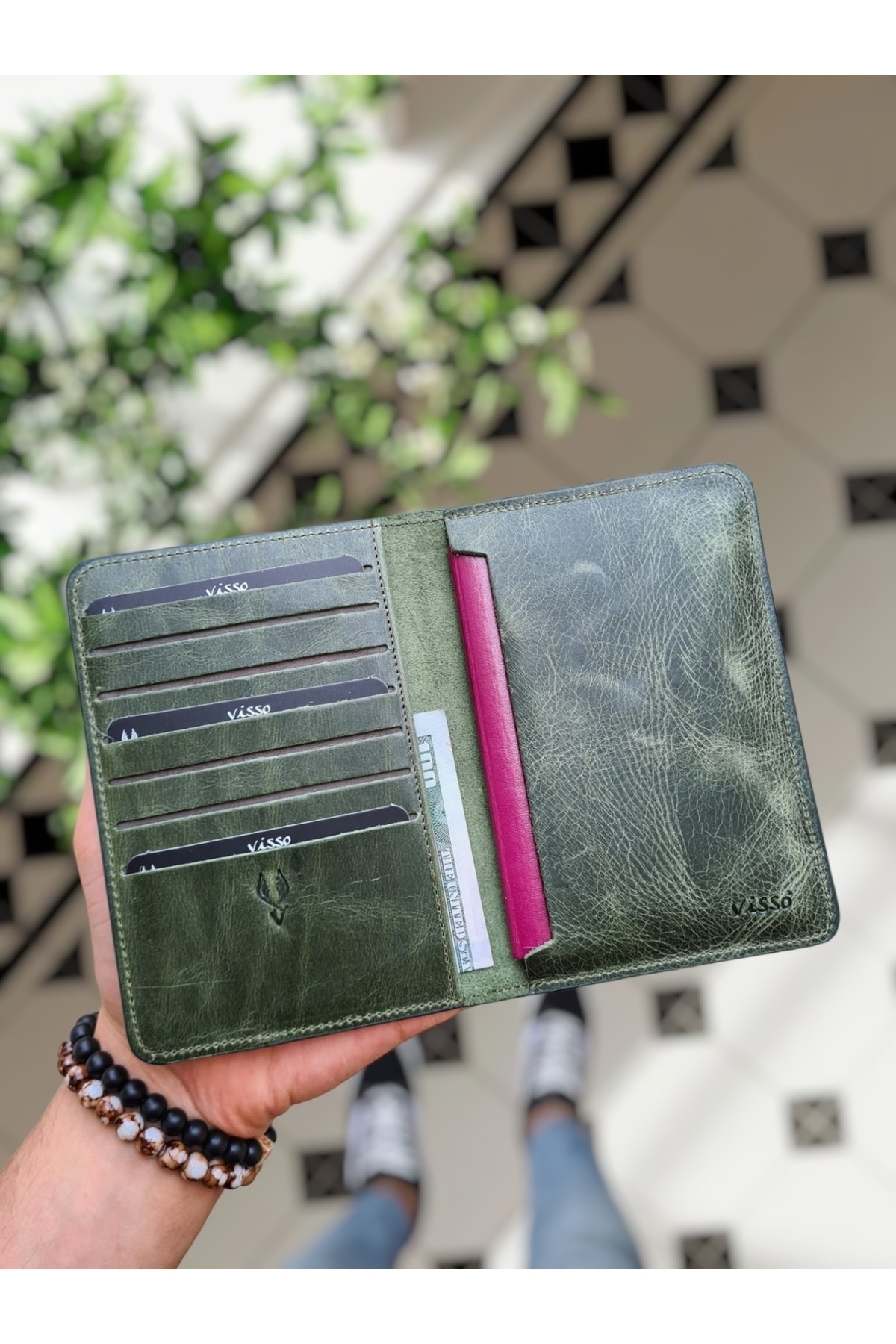 کیف پول مردانه سبز VİSSO | YEŞİL  çapa  / passport/sarı yaldızlı اورجینال - تصویر 5