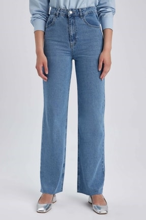 DeFacto 90's Wide Leg Kesik Uç Paça Jean Uzun %100 Pamuk Pantolon