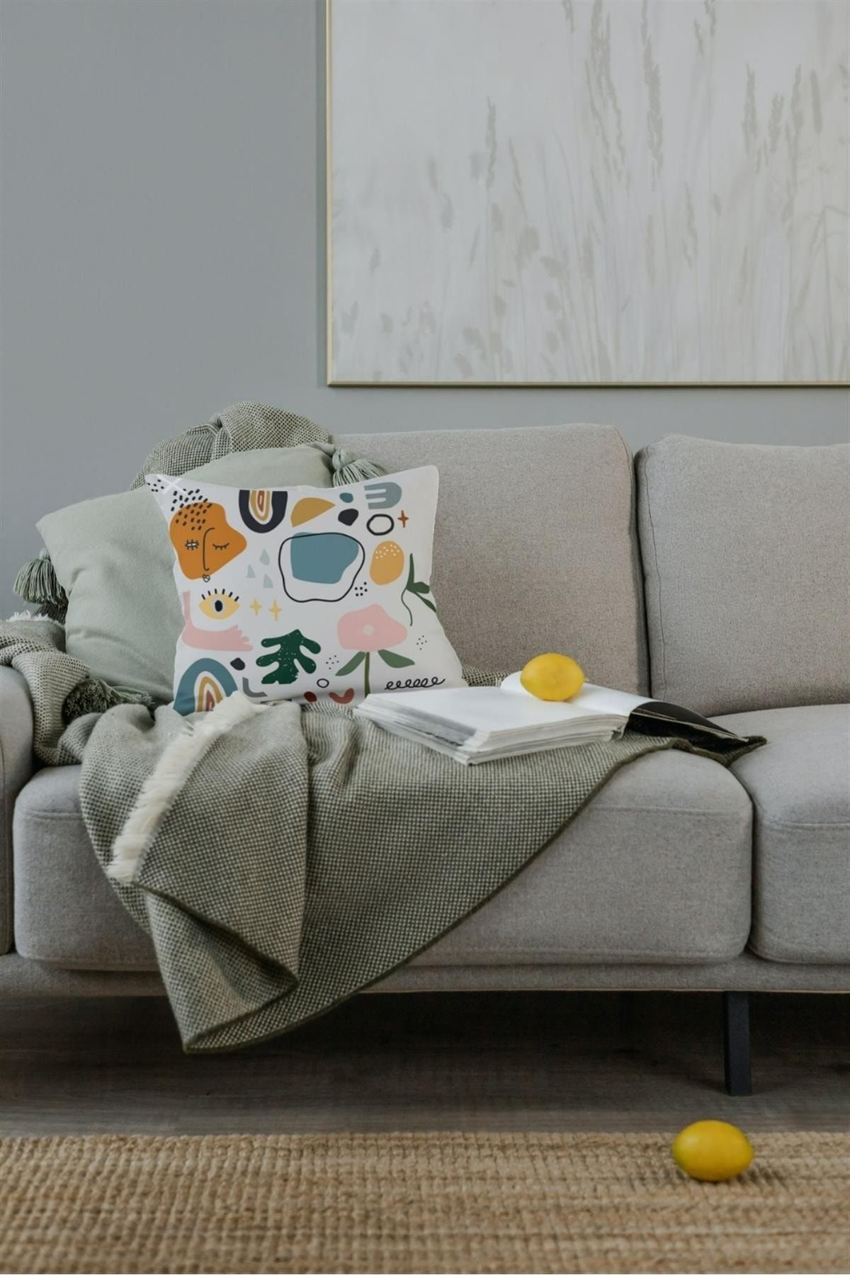 NT Handmade-Zippered Single Abstract Patterned Double Sided Printed 42x42cm Cotton Woven Throw Pillow Case 2