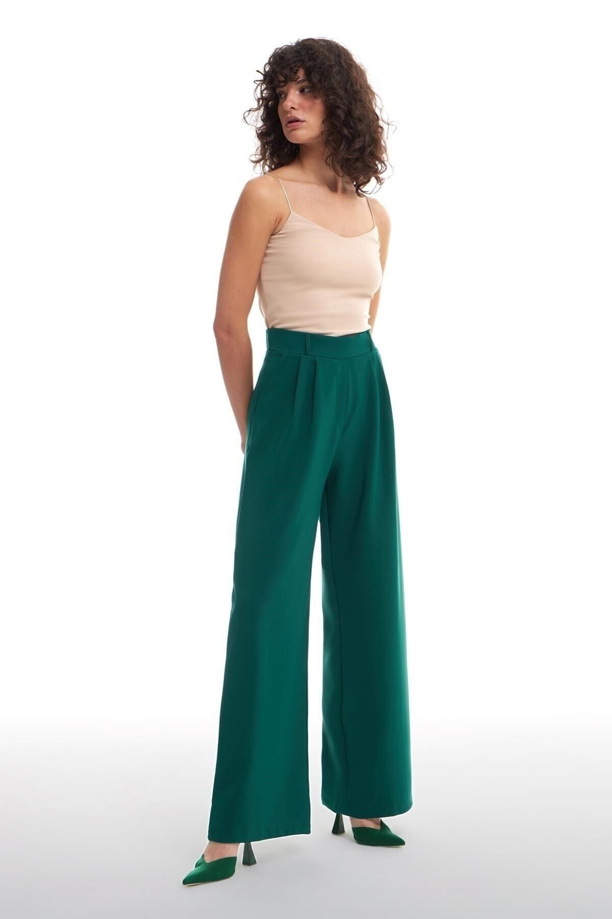 Dark green wide hot sale leg trousers