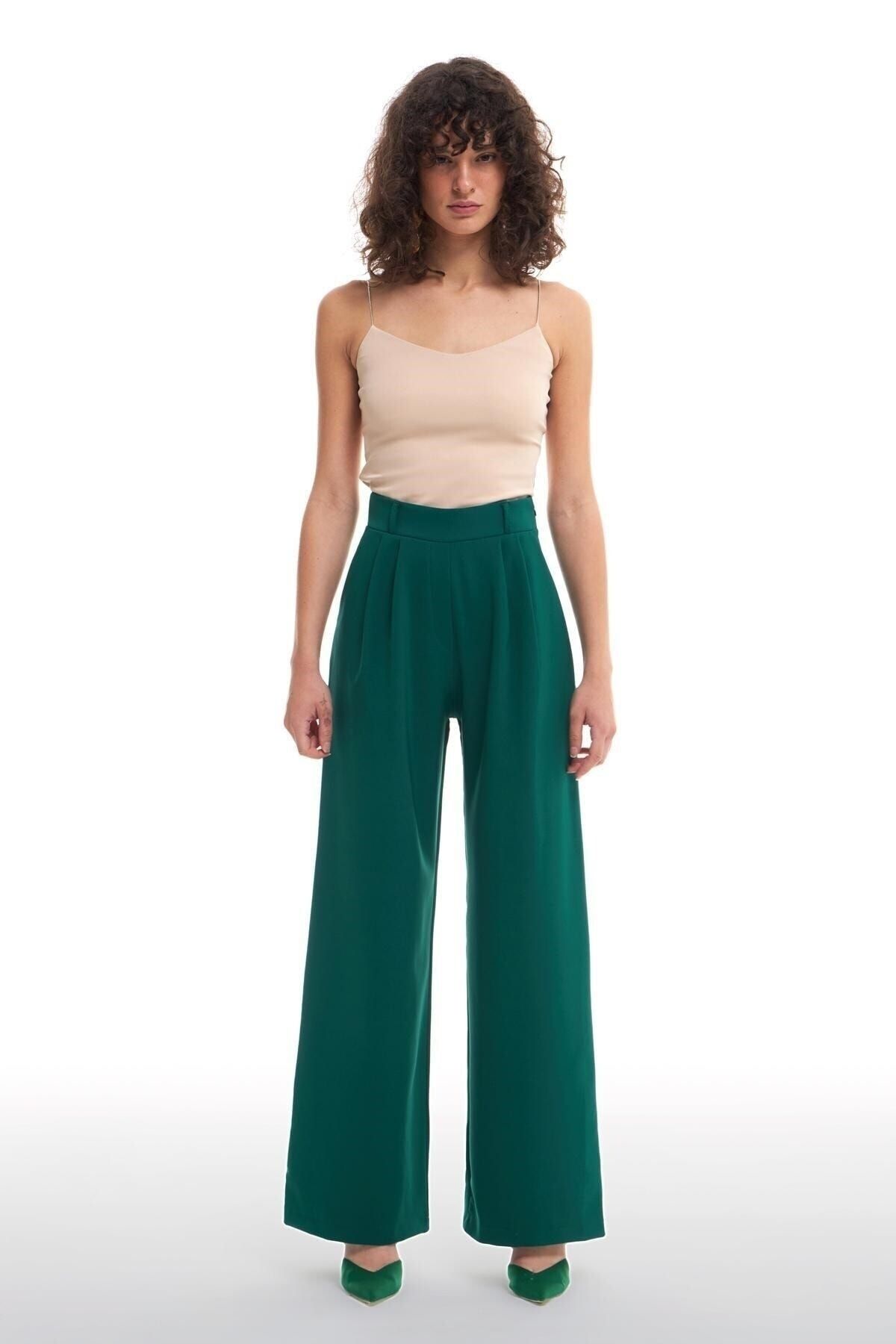 Dark green wide leg outlet trousers