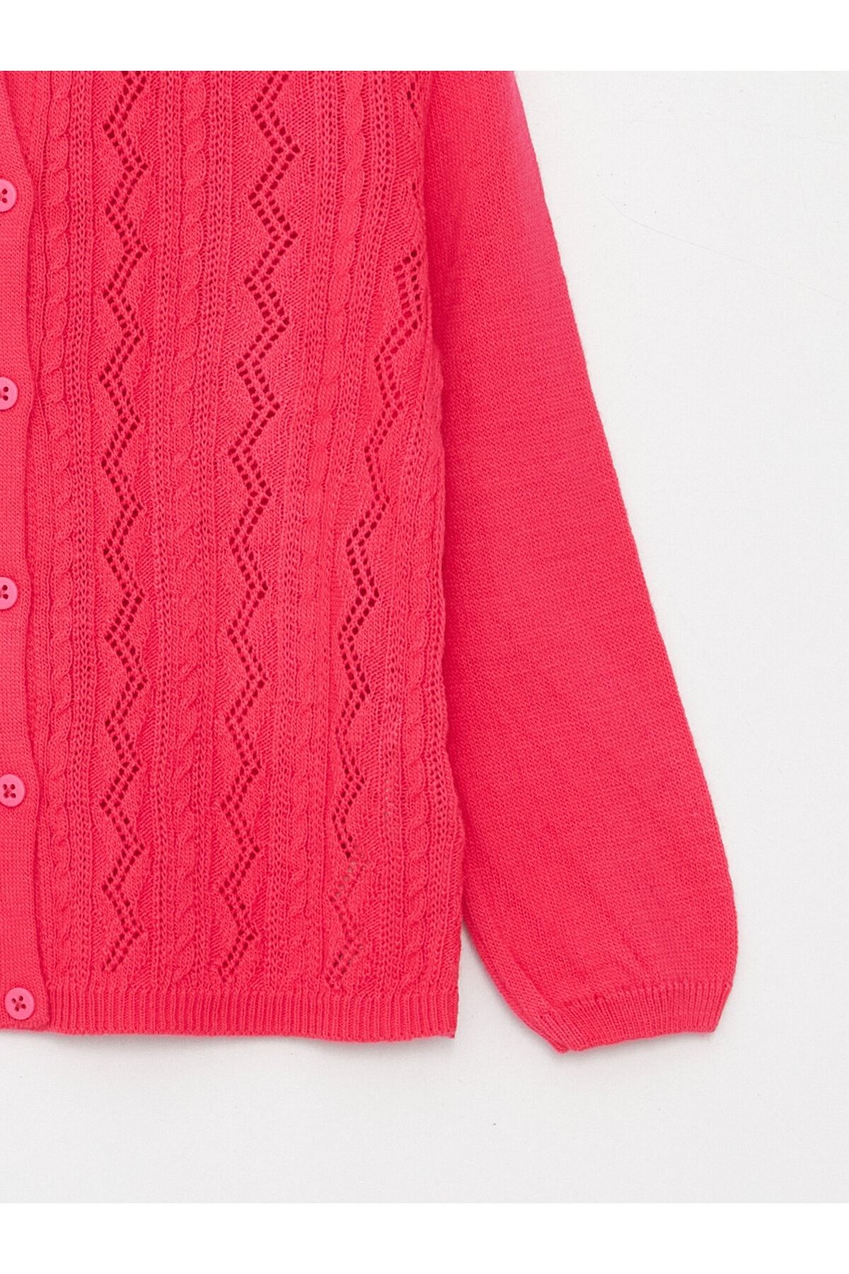 LC Waikiki-Crew Neck Long Sleeve Self Patterned Baby Girl Knitwear Cardigan 3