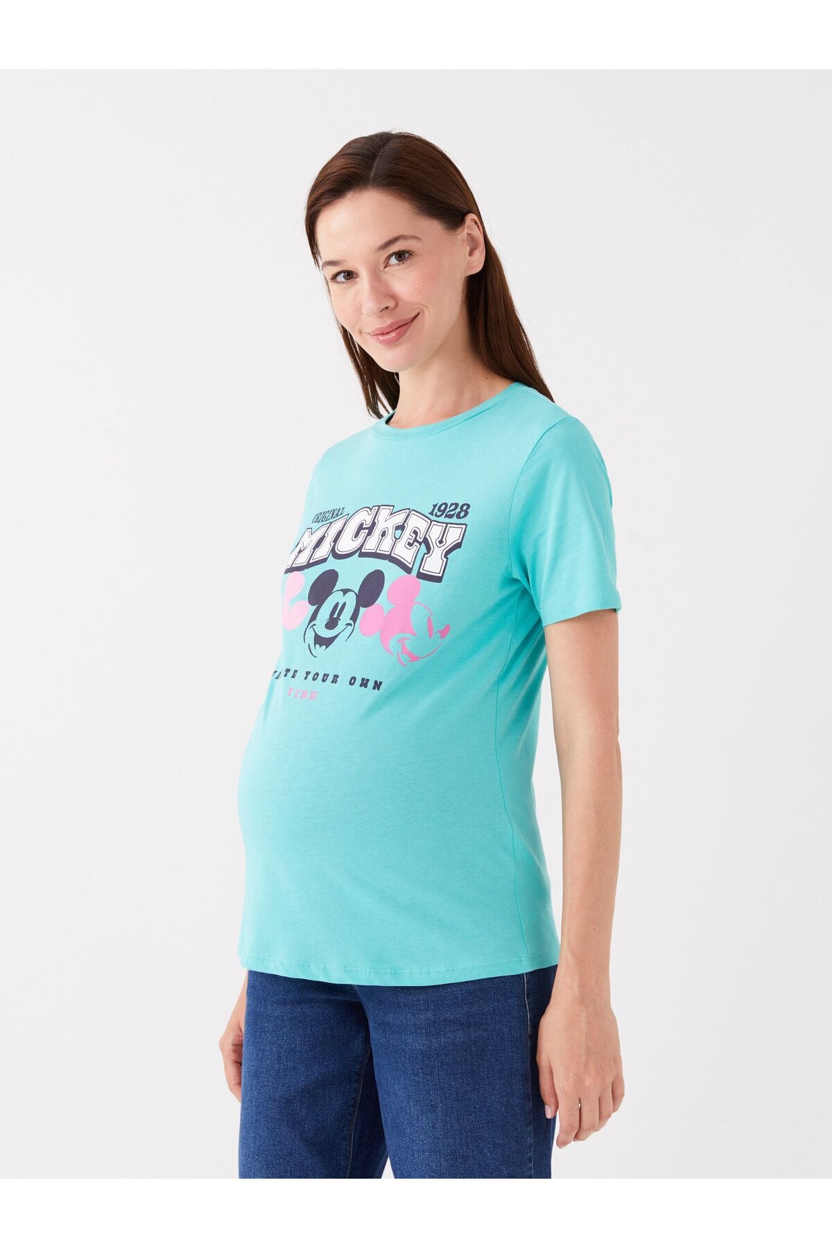 LC Waikiki-Mickey-Mouse-bedrucktes Umstands-T-Shirt mit Rundhalsausschnitt – kurze Ärmel 2