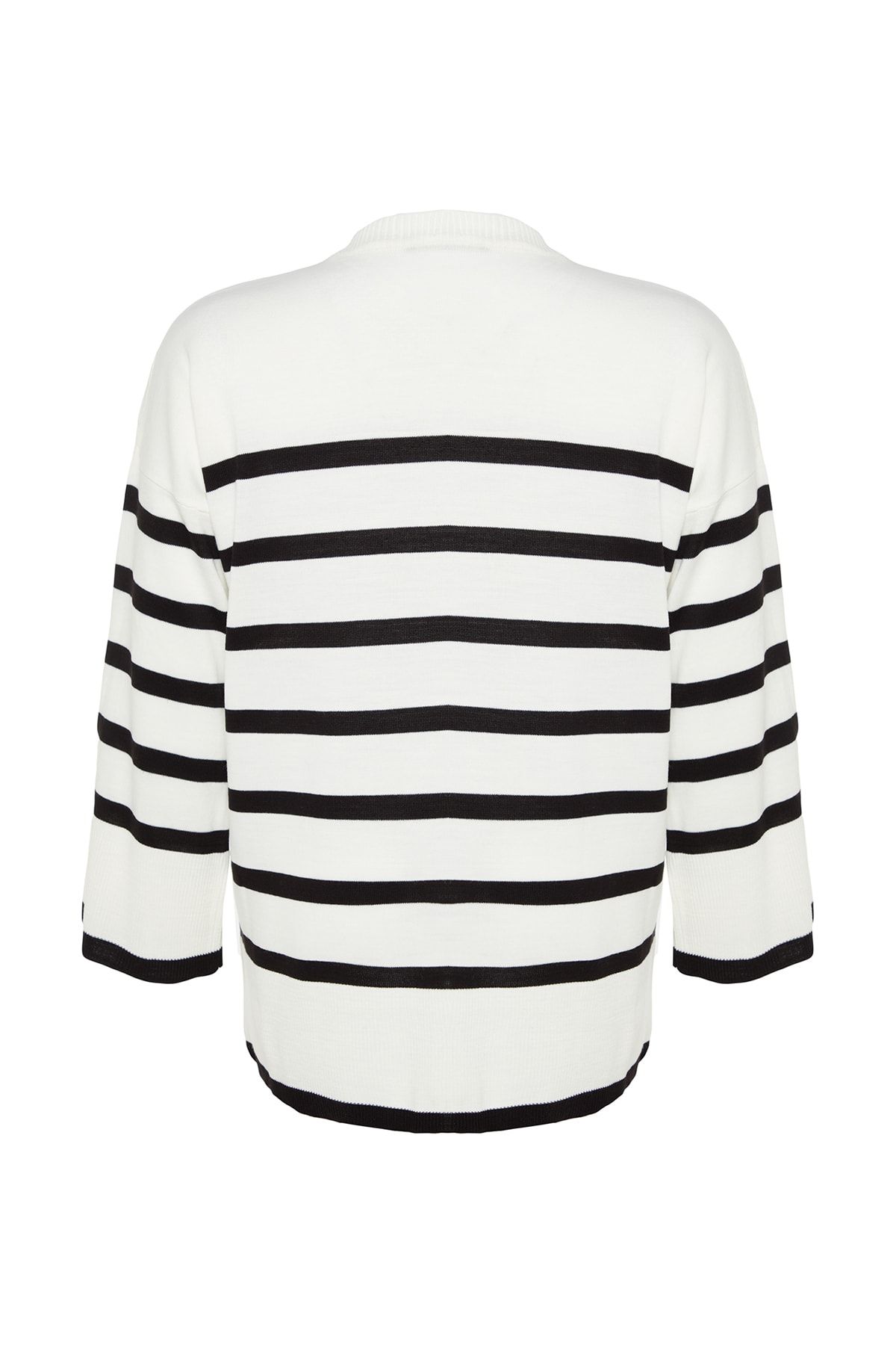 Trendyol Curve-Ecru gestreifter Strickpullover mit Rundhalsausschnitt TBBAW24AN00024 8