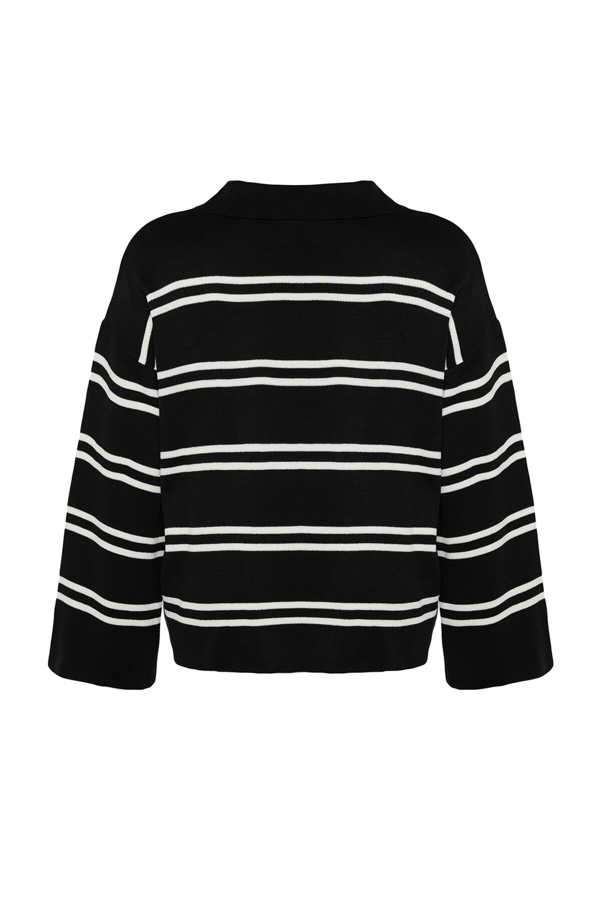 Trendyol Curve-Pulover din tricotaje cu dungi negre TBBAW24AN00013 8