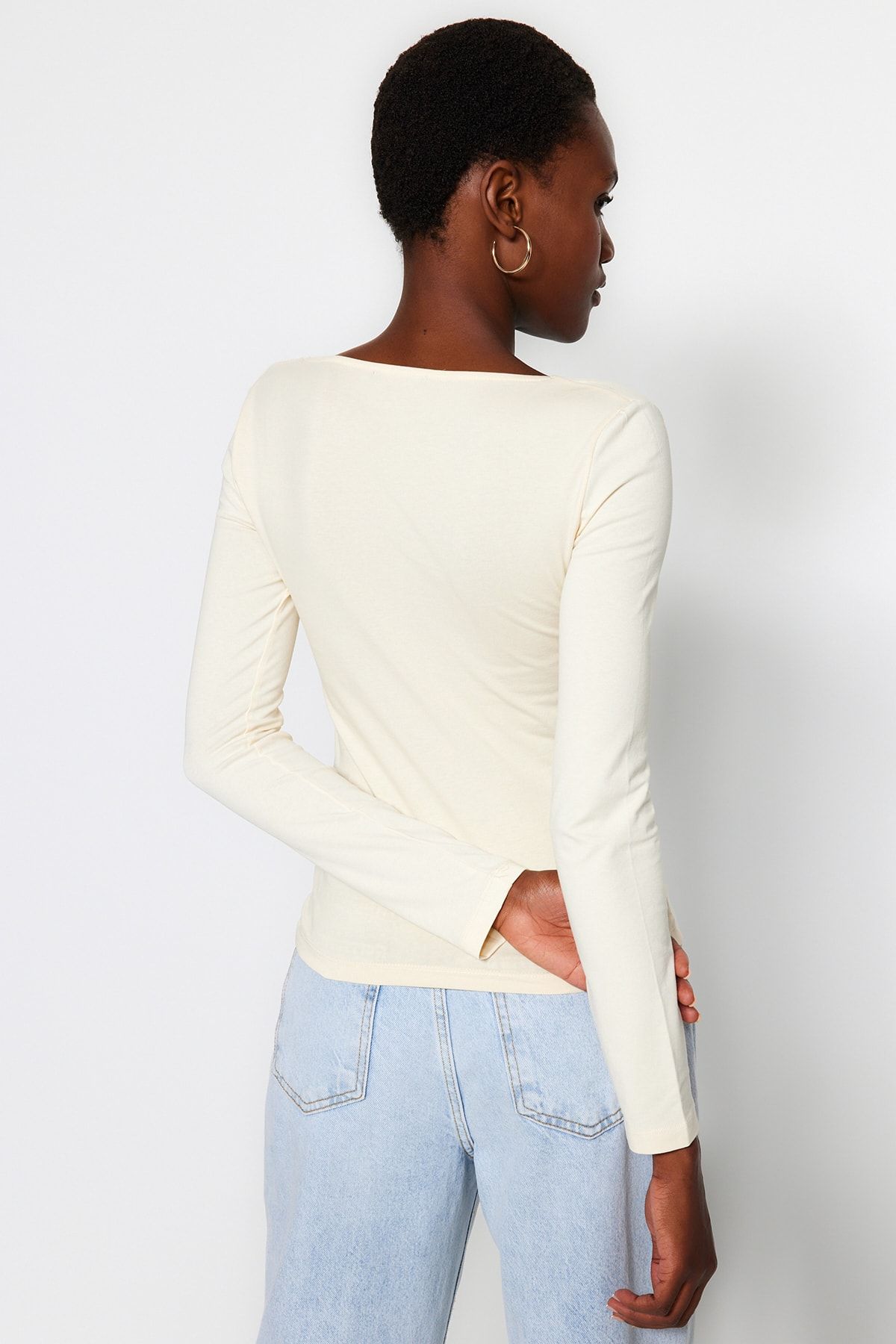 Trendyol Collection-Kőpamut rugalmas négyszögletes nyakú kötött blúz TWOAW24BZ00016 6