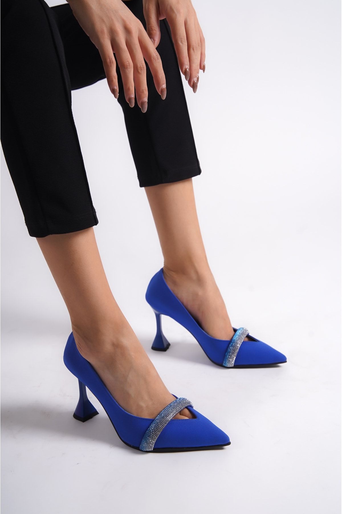 Blue satin top kitten heels