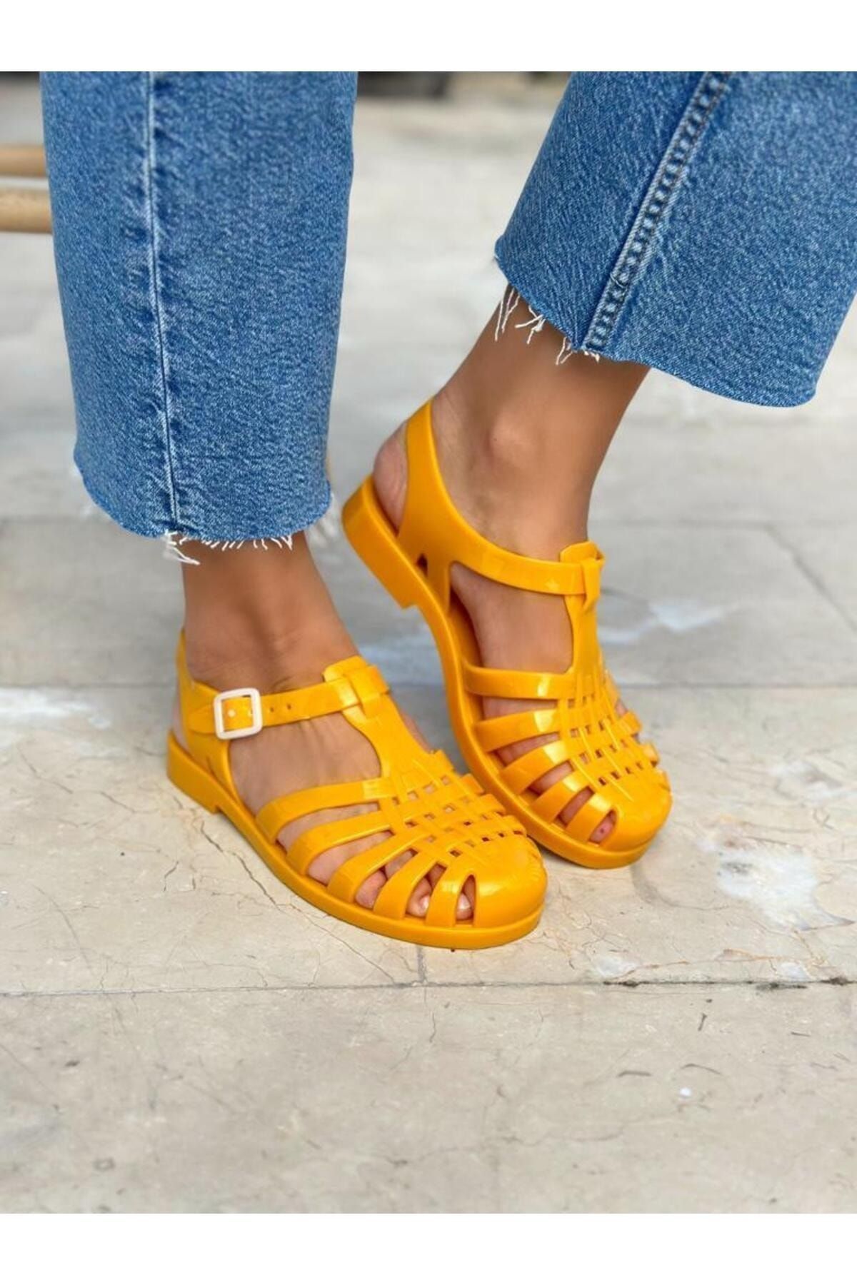 Yellow jelly sandals womens sale