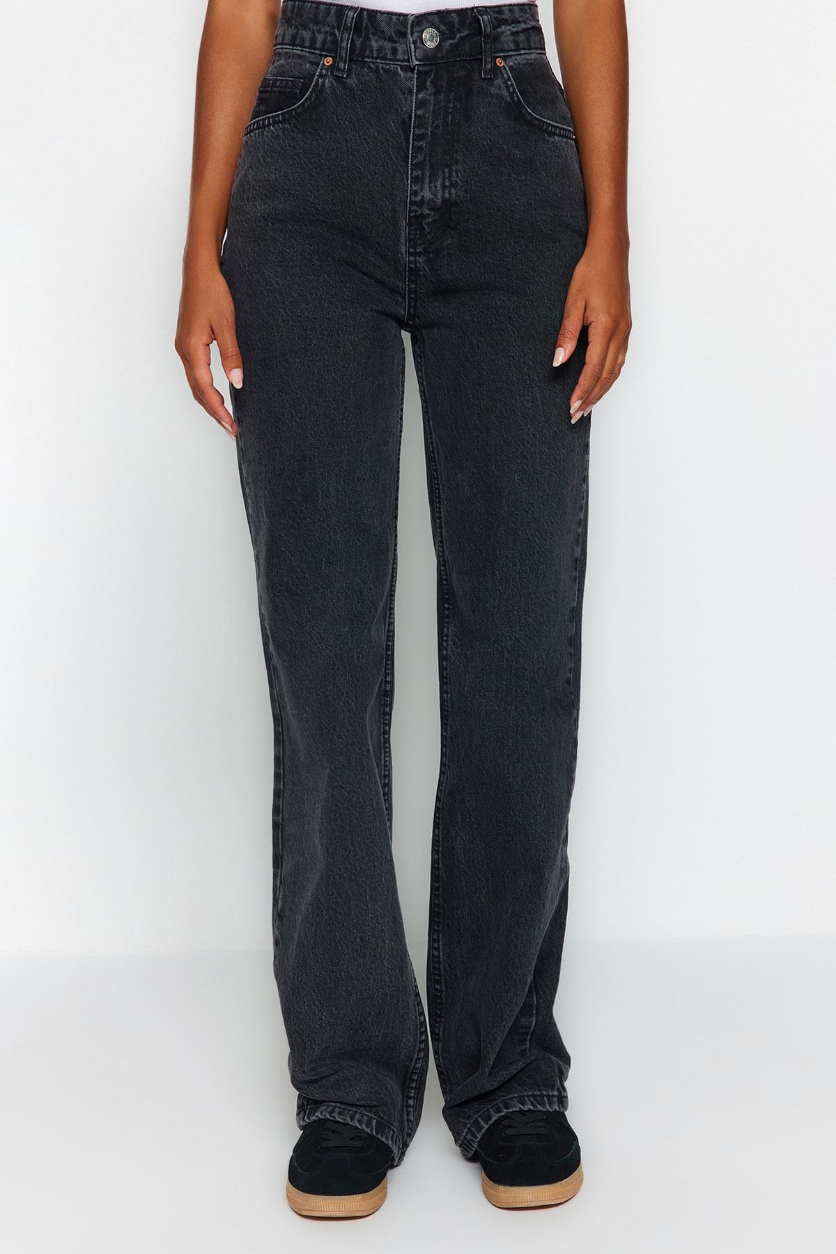 Trendyol Collection-Anthracite High Waist Wide Leg Jeans TWOAW24JE00089 4