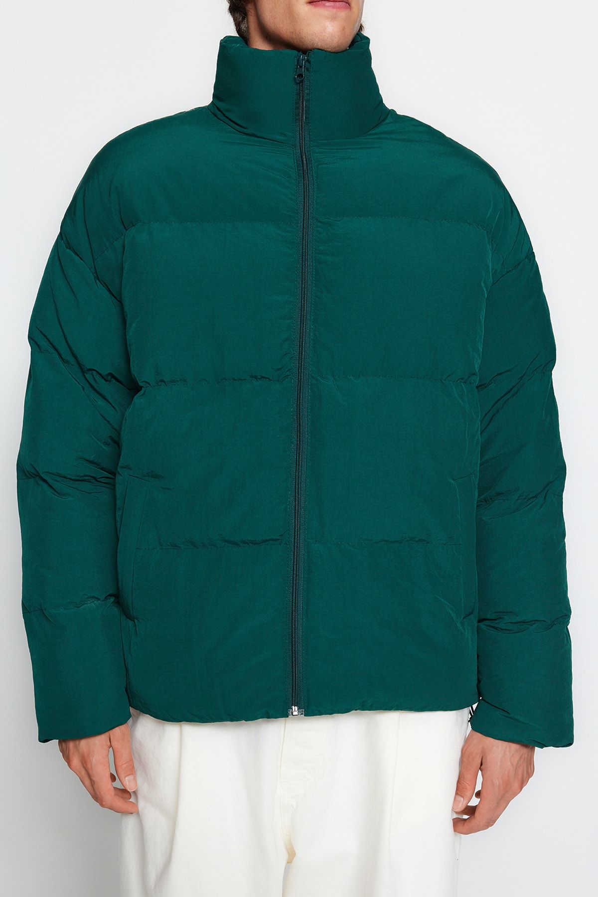 Trendyol Collection-Grüner, übergroßer, wasser- und windabweisender, aufblasbarer Unisex-Wintermantel mit Stehkragen TMNAW24MO00003 3
