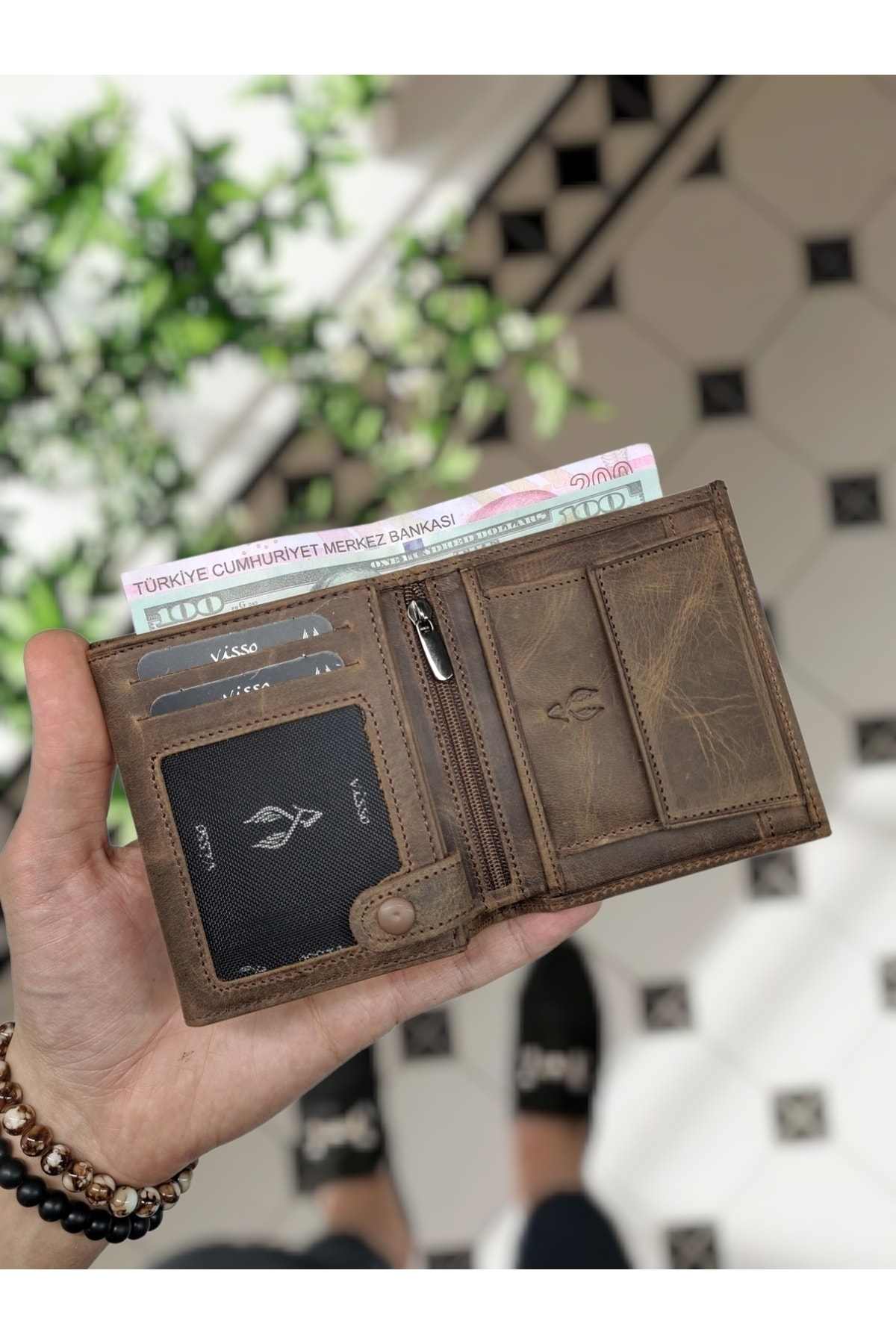 کیف پول مردانه قهوه ای Visso leather | 11111 اورجینال - تصویر 5
