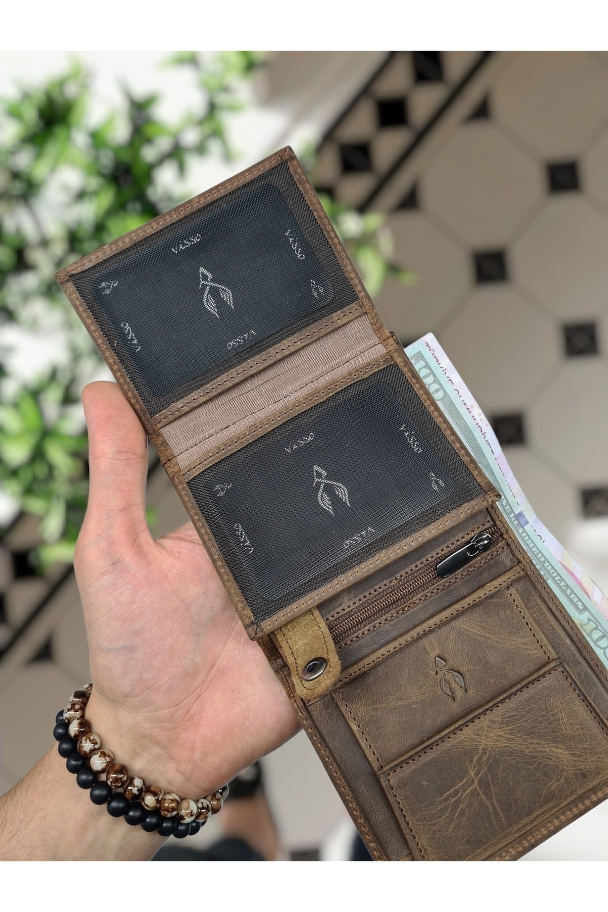 کیف پول مردانه قهوه ای Visso leather | 11111 اورجینال - تصویر 6