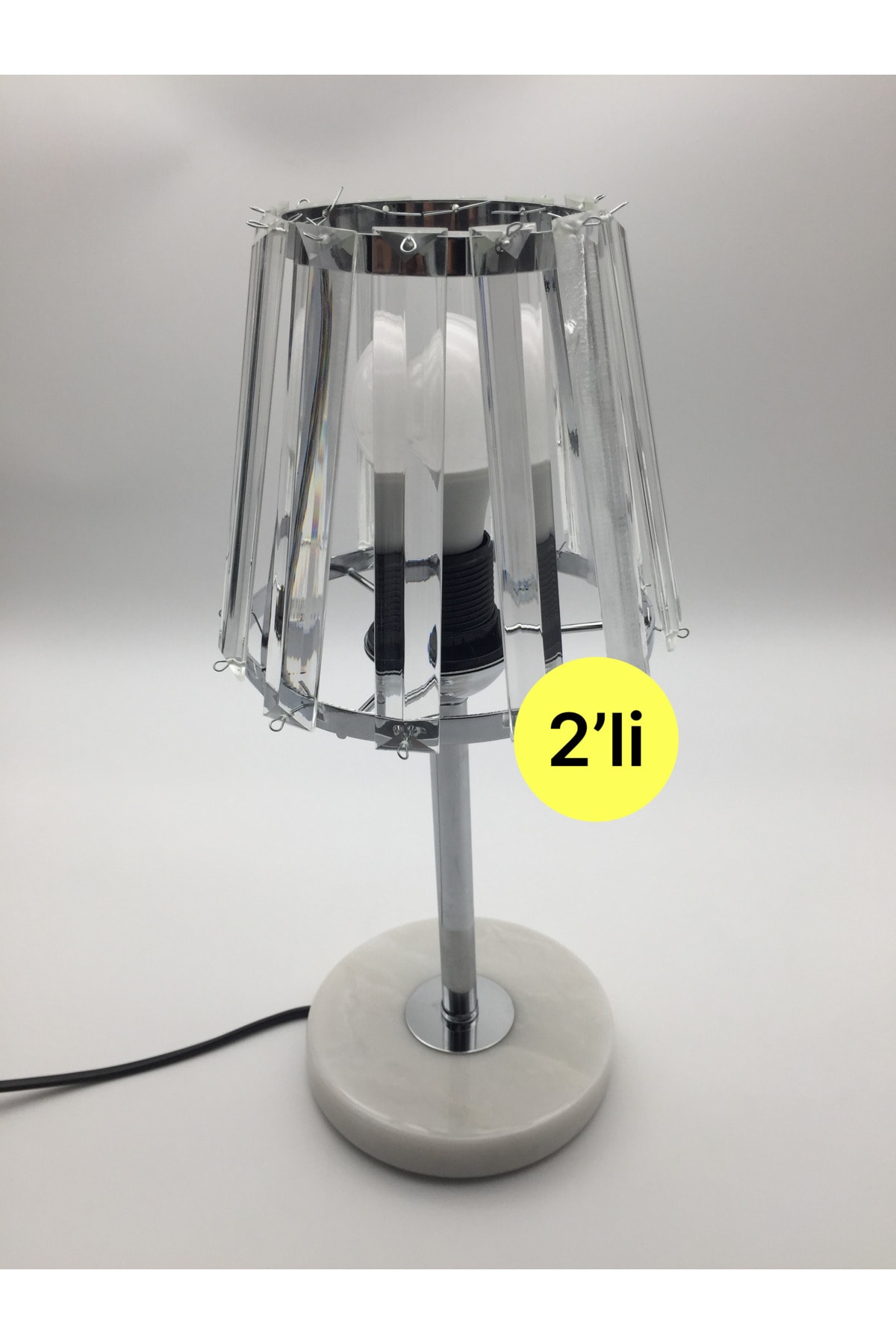 Set of 2 Silver Crystal Glass Lampshades, Decorative Table Lamp with Marble Legs