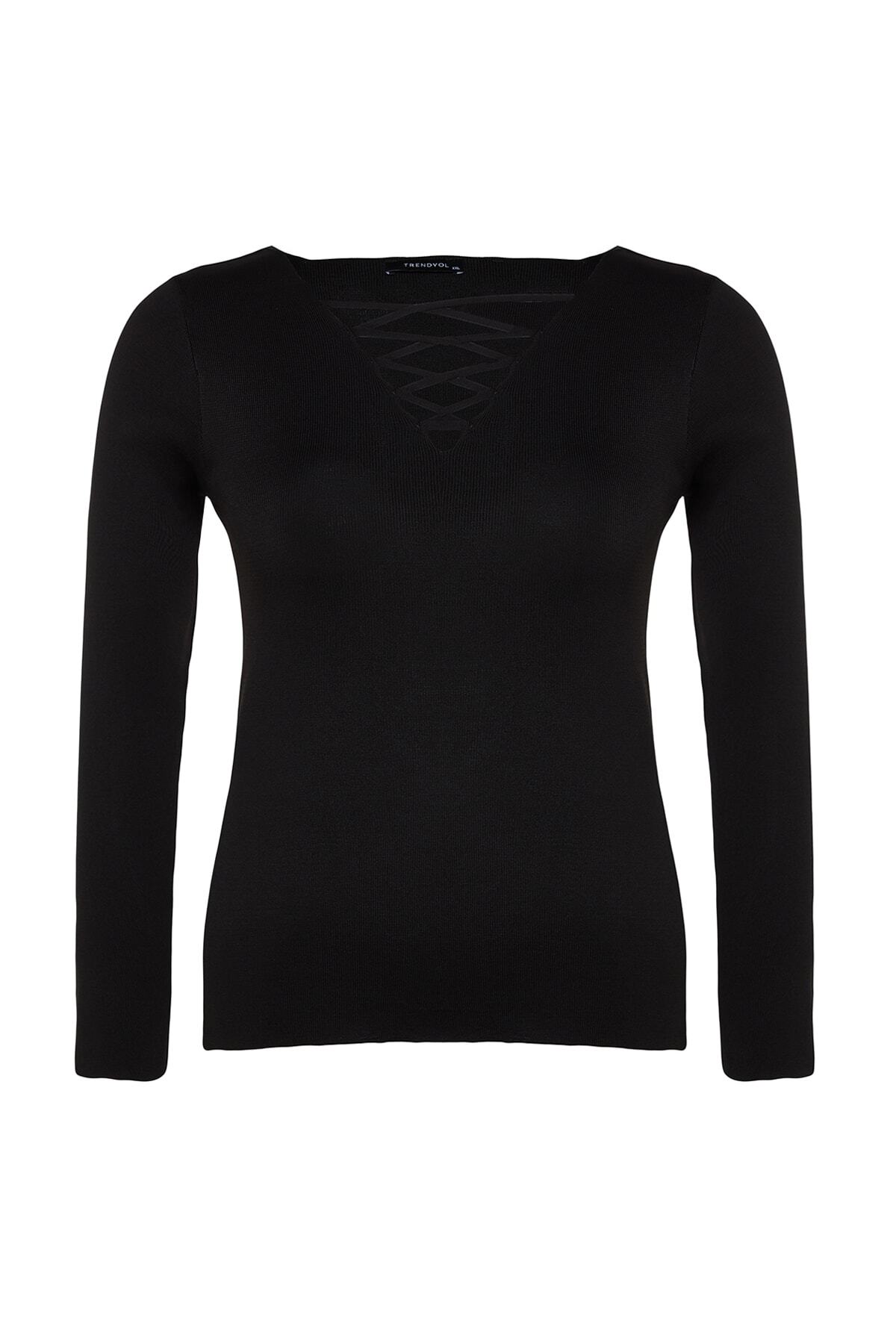 Trendyol Curve-Black Cross Body Hugging Britli Knitwear Svetr Tbbaw24An00011 6