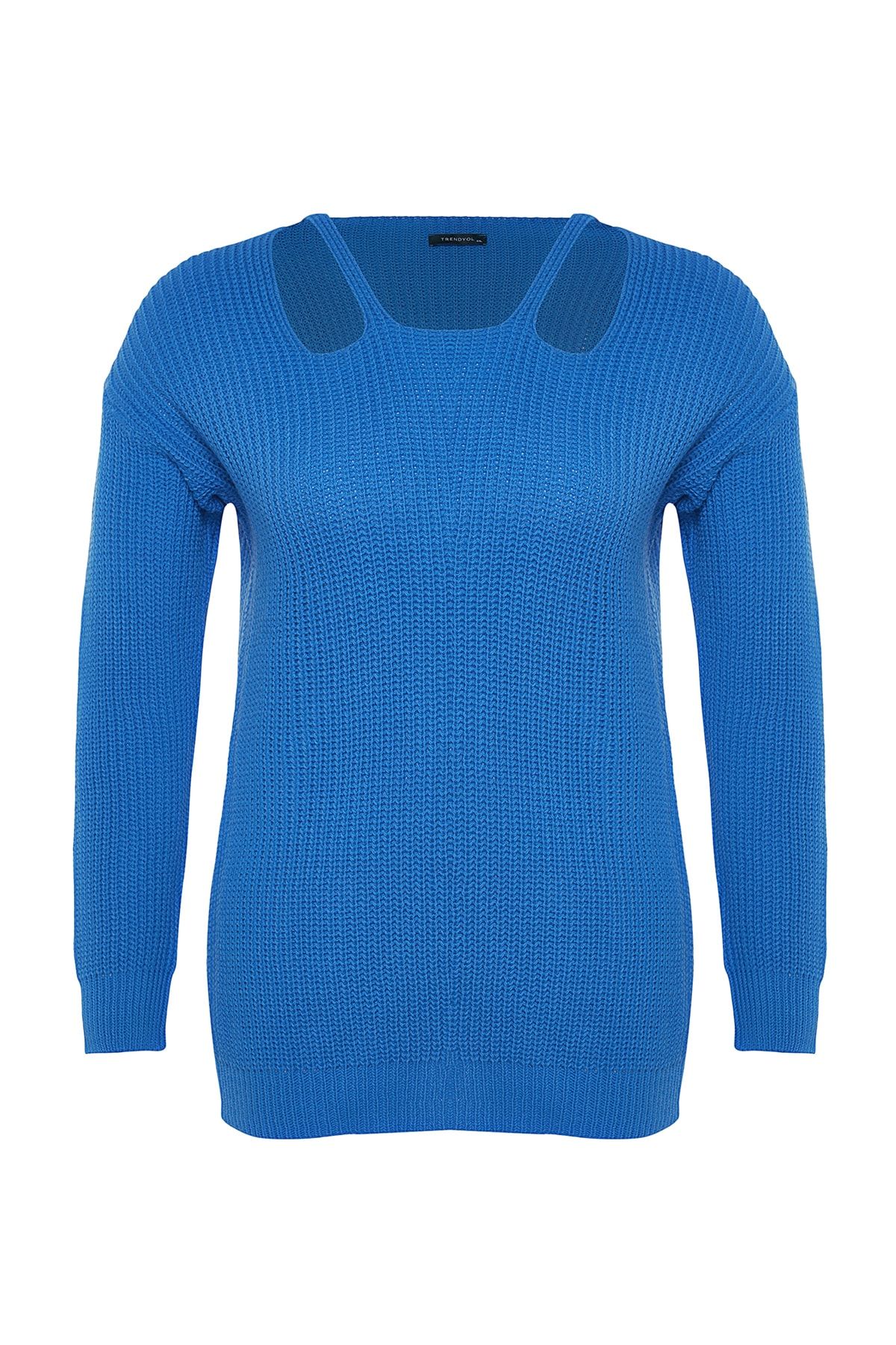Trendyol Curve-Indigofarbener Strickpullover mit Fensterfront/Ausschnitt und detailliertem Ausschnitt TBBAW24AN00034 6