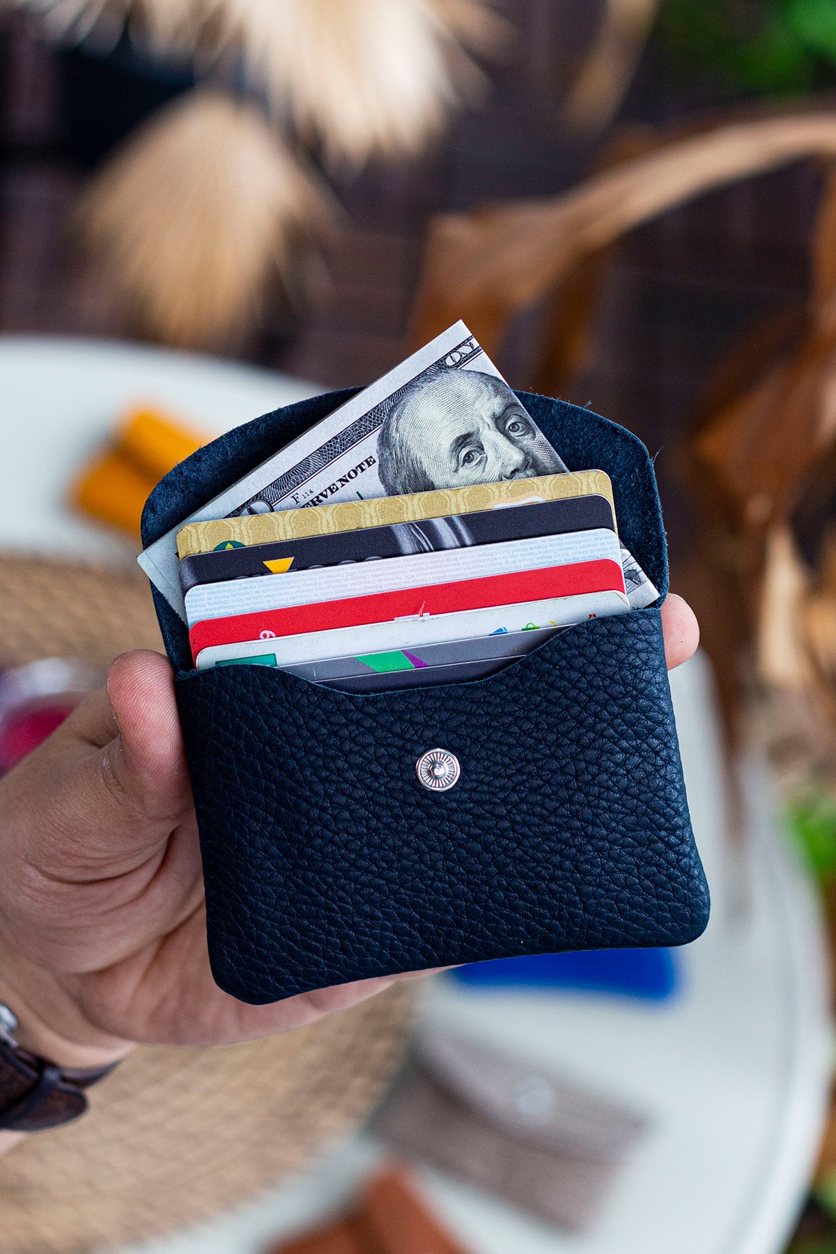 Murcia Genuine Leather Slim Design Navy Blue Coin and Card Holder