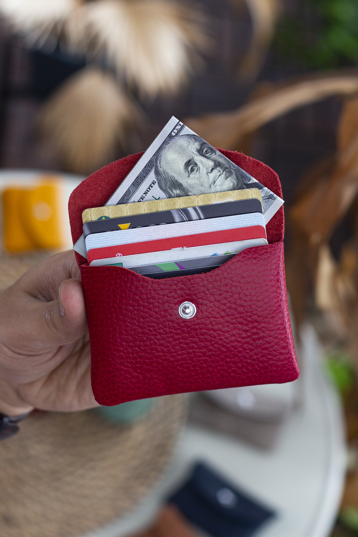Murcia Genuine Leather Slim Design Red Coin and Card Holder