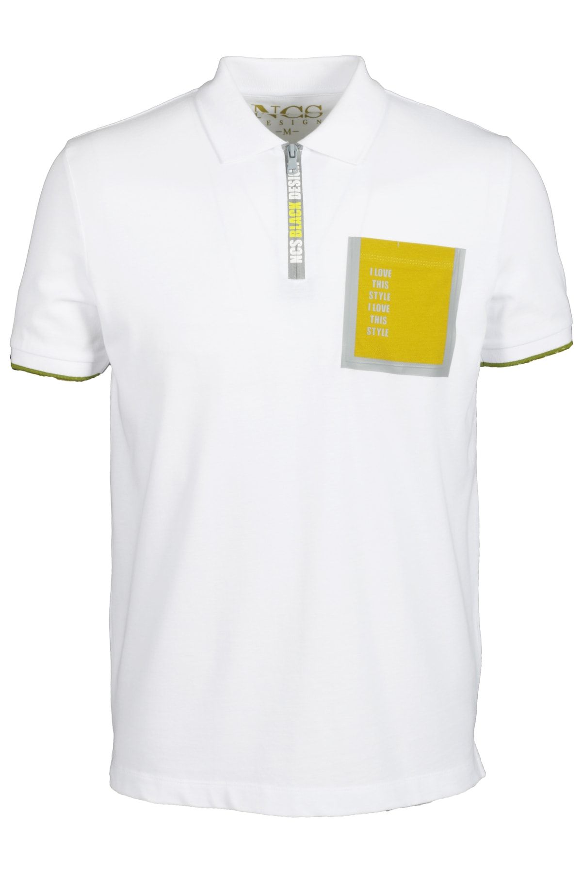 White Printed Ribbed Polo T-shirt
