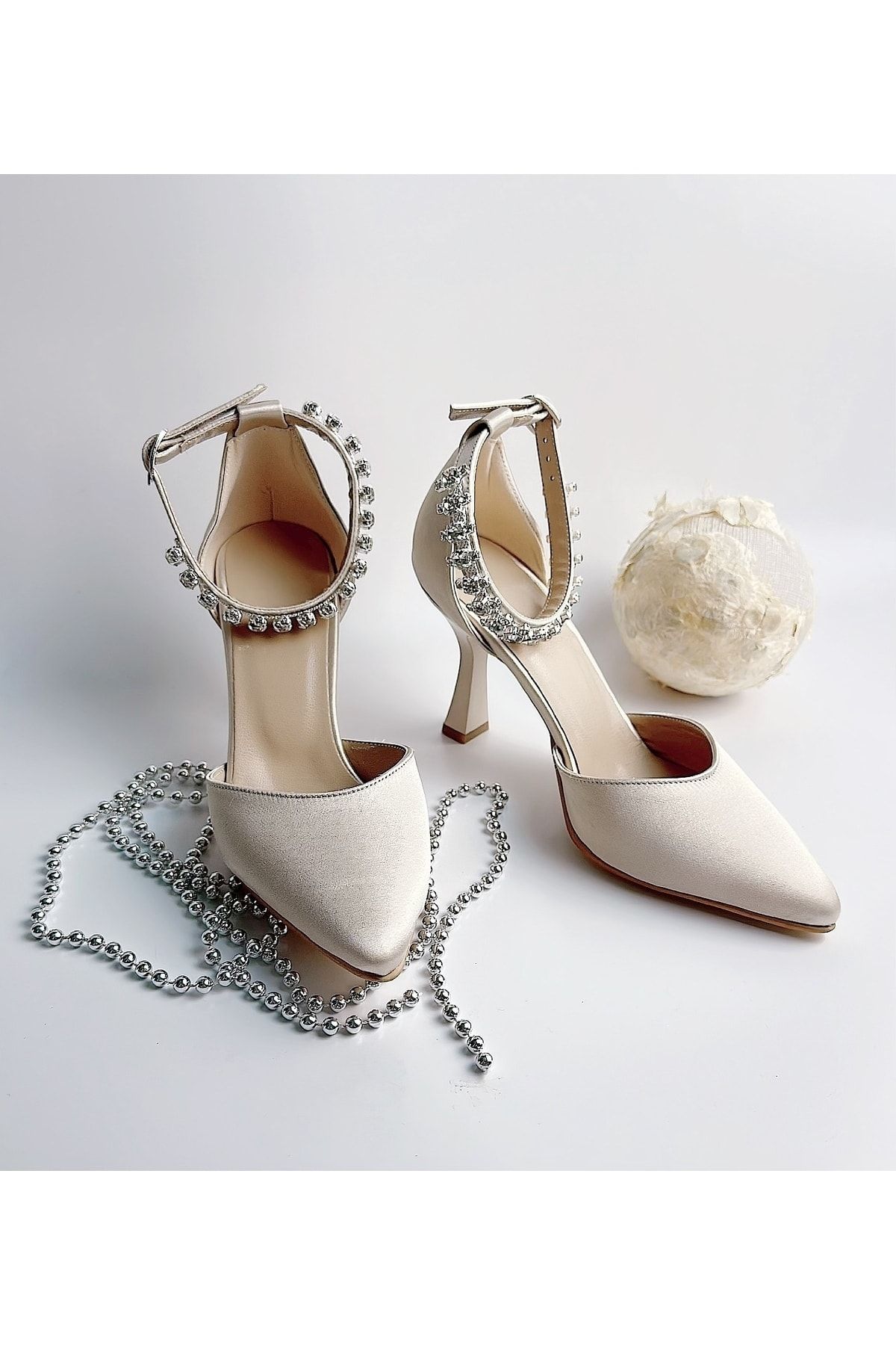 Gloriys Ayakkabı & Çanta Nud Satin Glezna Pietrita 9 Cm Pantofi Cu Toc Goblet Femeie - 39