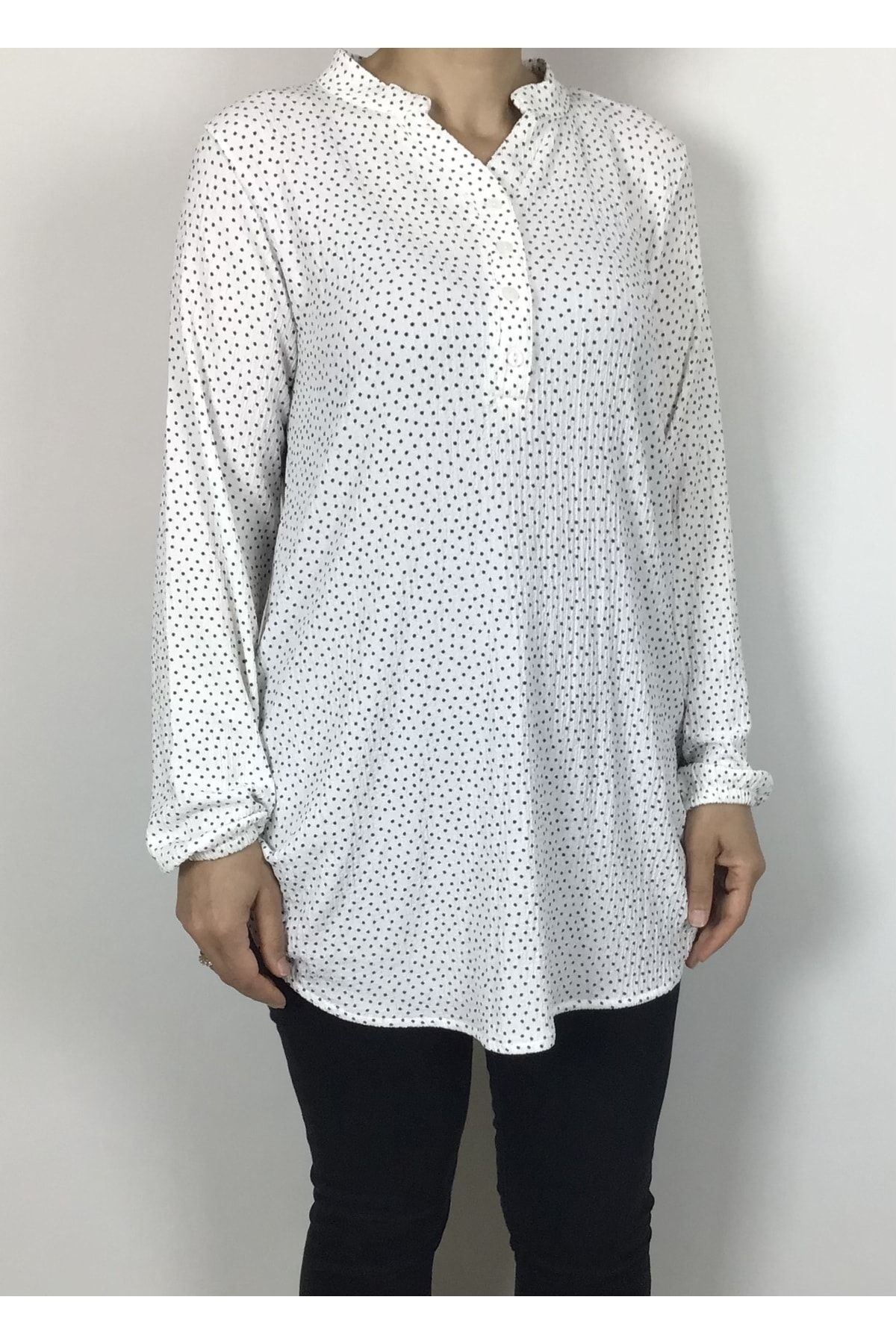ECE GİYİM-Lycra Blouse with Four Buttons and Side Buttons - Opening Collar and Elastic Sleeve 3