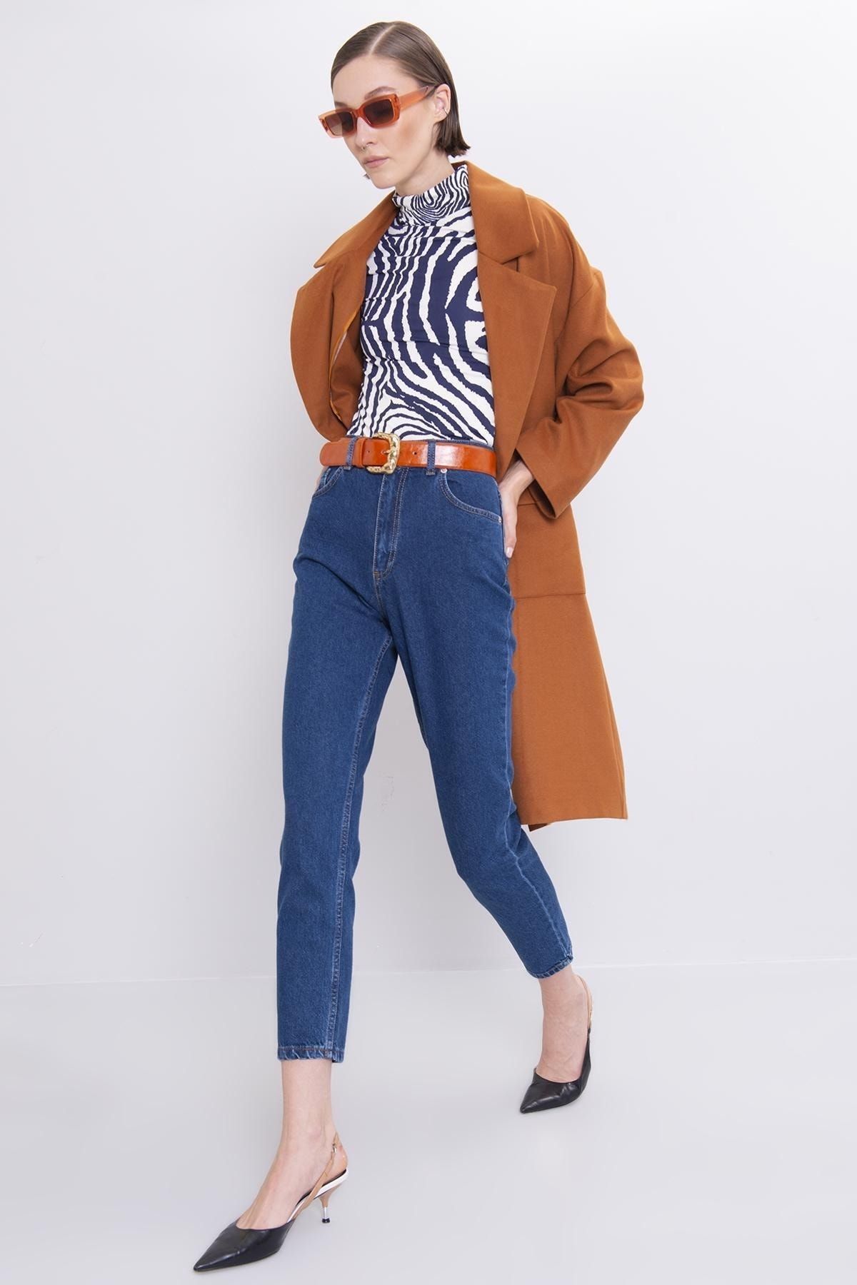 BROSERER Faceți Pantaloni De Jeans Cu Fermoar Mom Fit Din Lycra Albastru Închis Femeie - 32