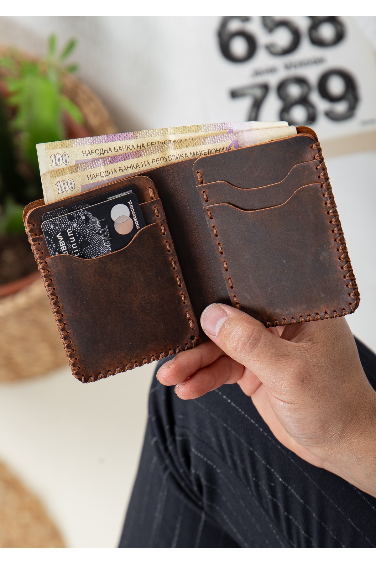 Niki Leather El Yapımı Kane Taba Deri Cüzdan Kartlık görsel 2