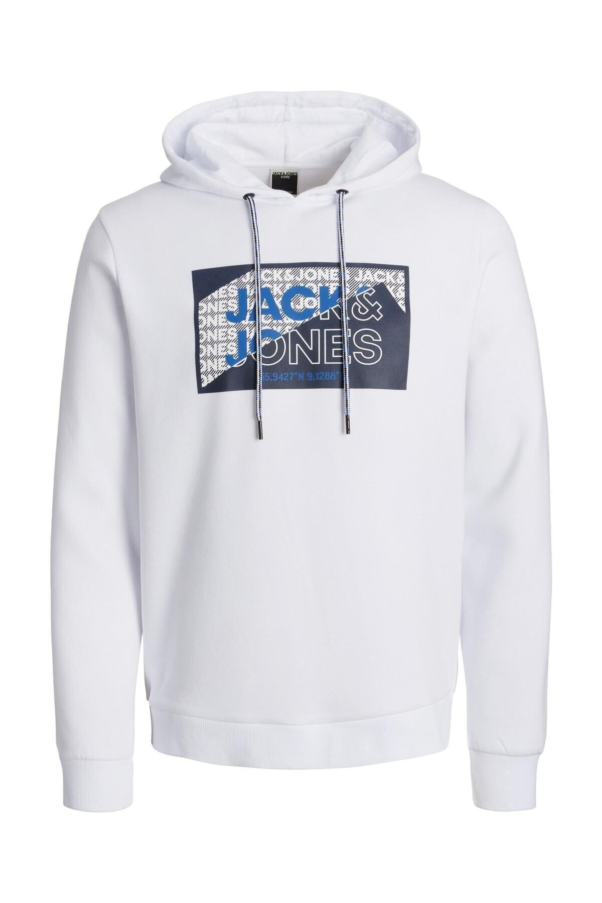 جک اند جونز سویشرت سفید مردانه Jack Jones Logan Aw23 Sweat Hood 12242480-01