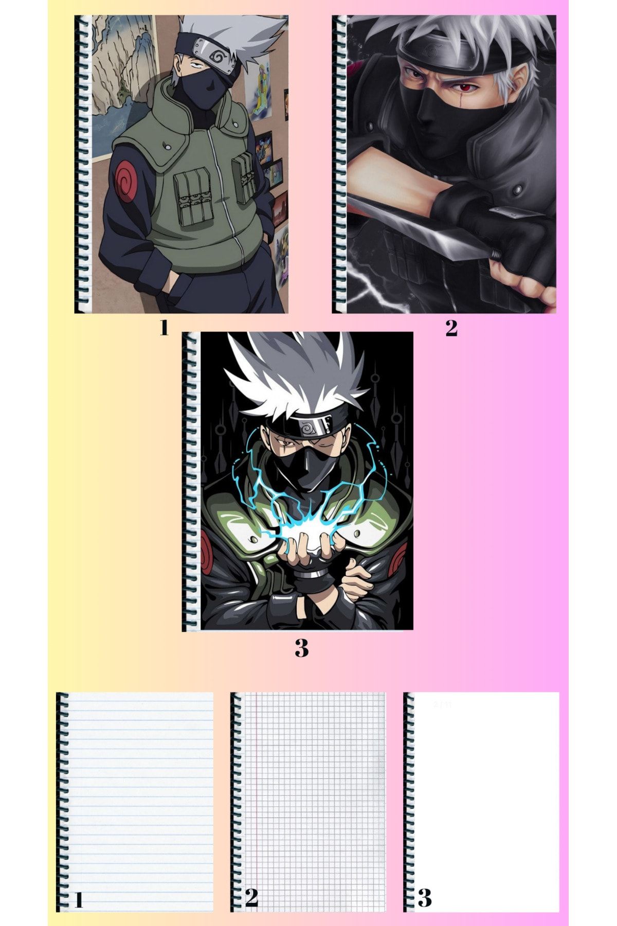 animeandyourworld-Kakashi hatake 3 notebooks A4 large size lined_checked_unlined 1