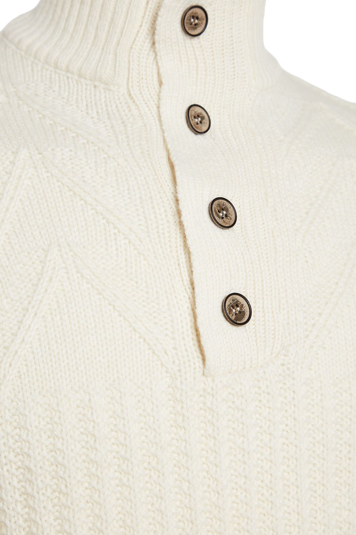 Trendyol Collection-Ecrufarbener Unisex-Strickpullover – halber Rollkragenpullover, Knopfleiste, Wolle, normale Passform TMNAW22KZ0327 8
