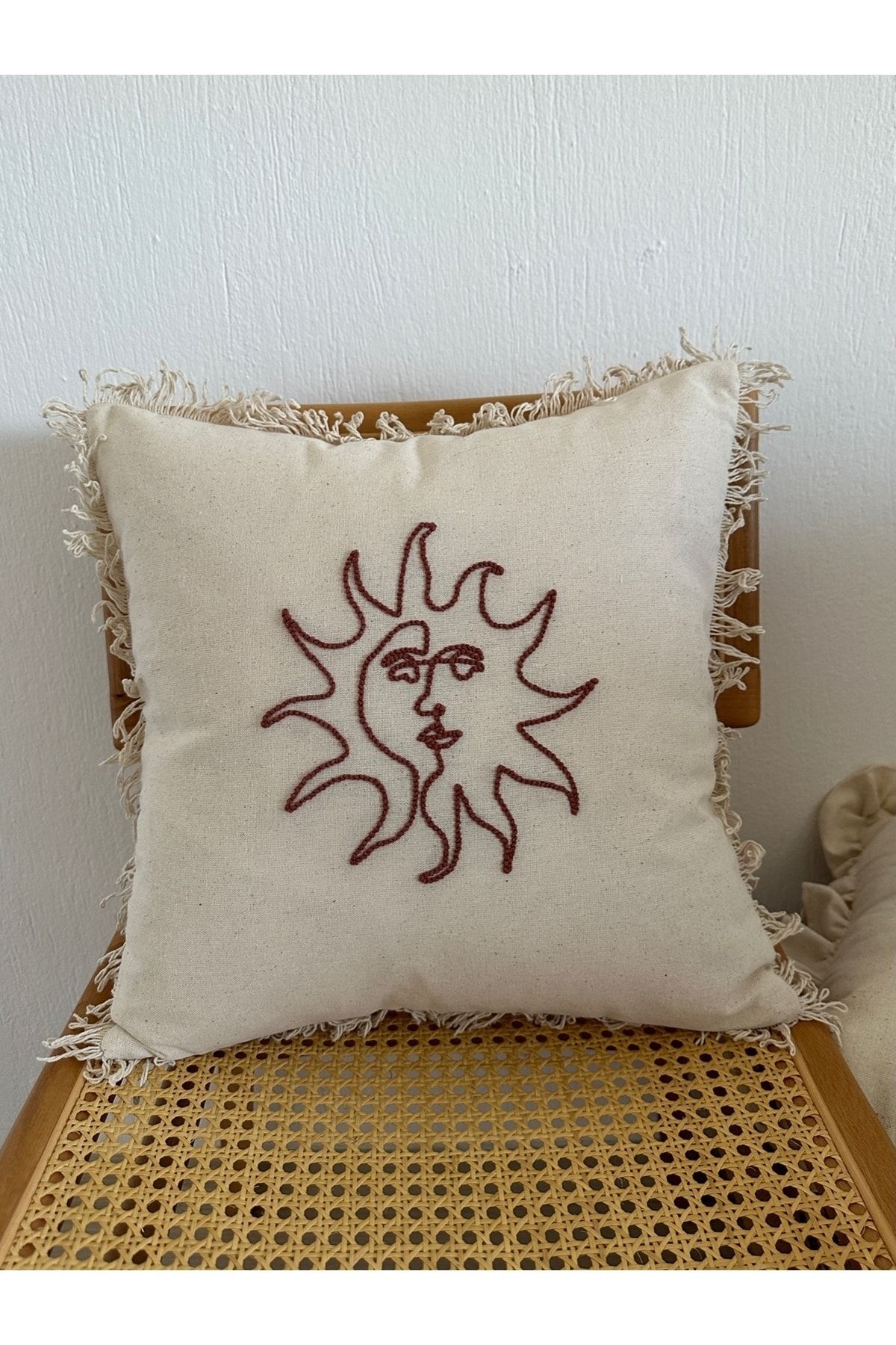 Galia Tasar m Washed Linen Cinnamon Sun Figured Punch Throw Pillow Cover with Mystic Tassels