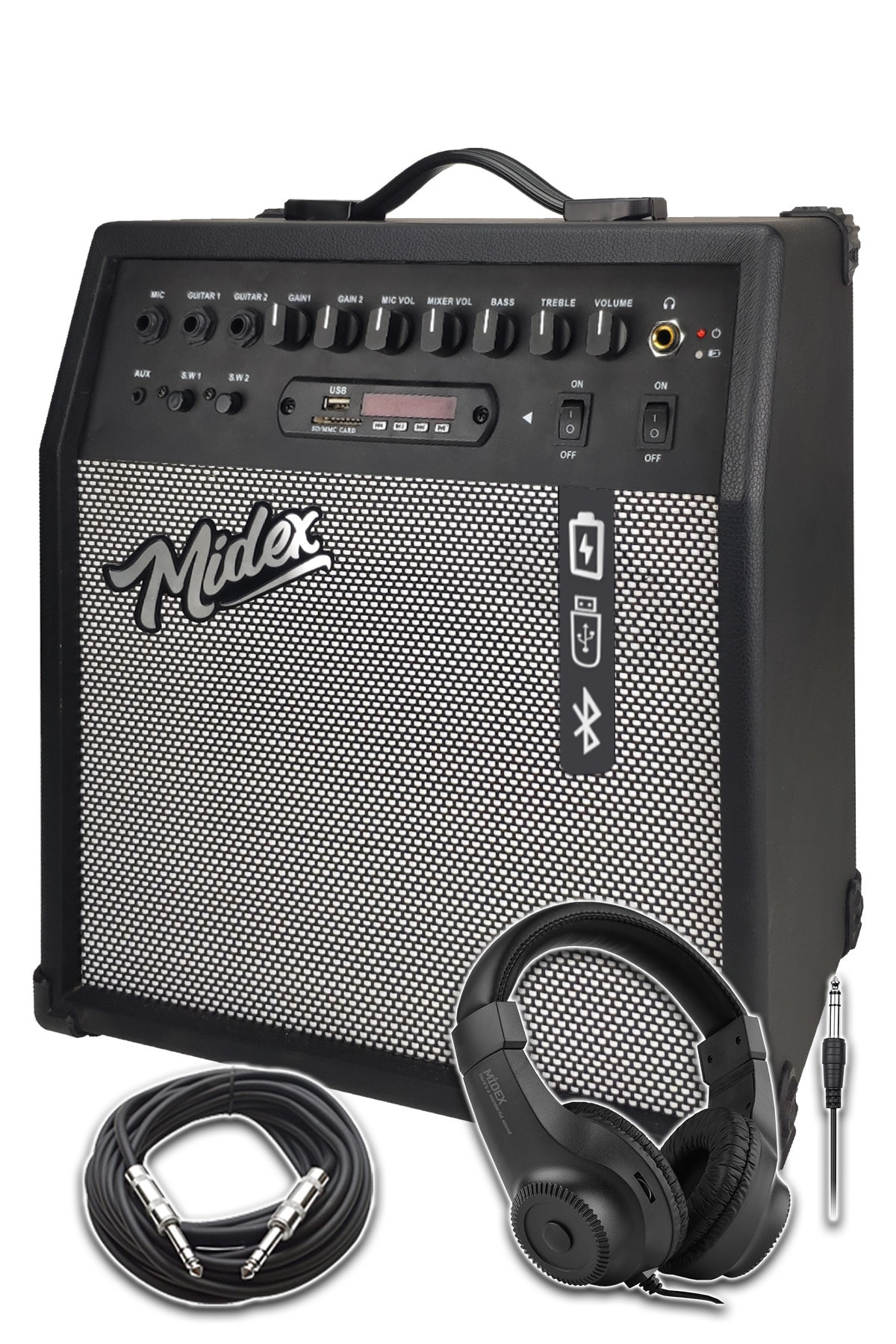 Midex MGA50HD Elektro Gitar Amfisi 50 Watt USB Bluetooth Şarjlı 4