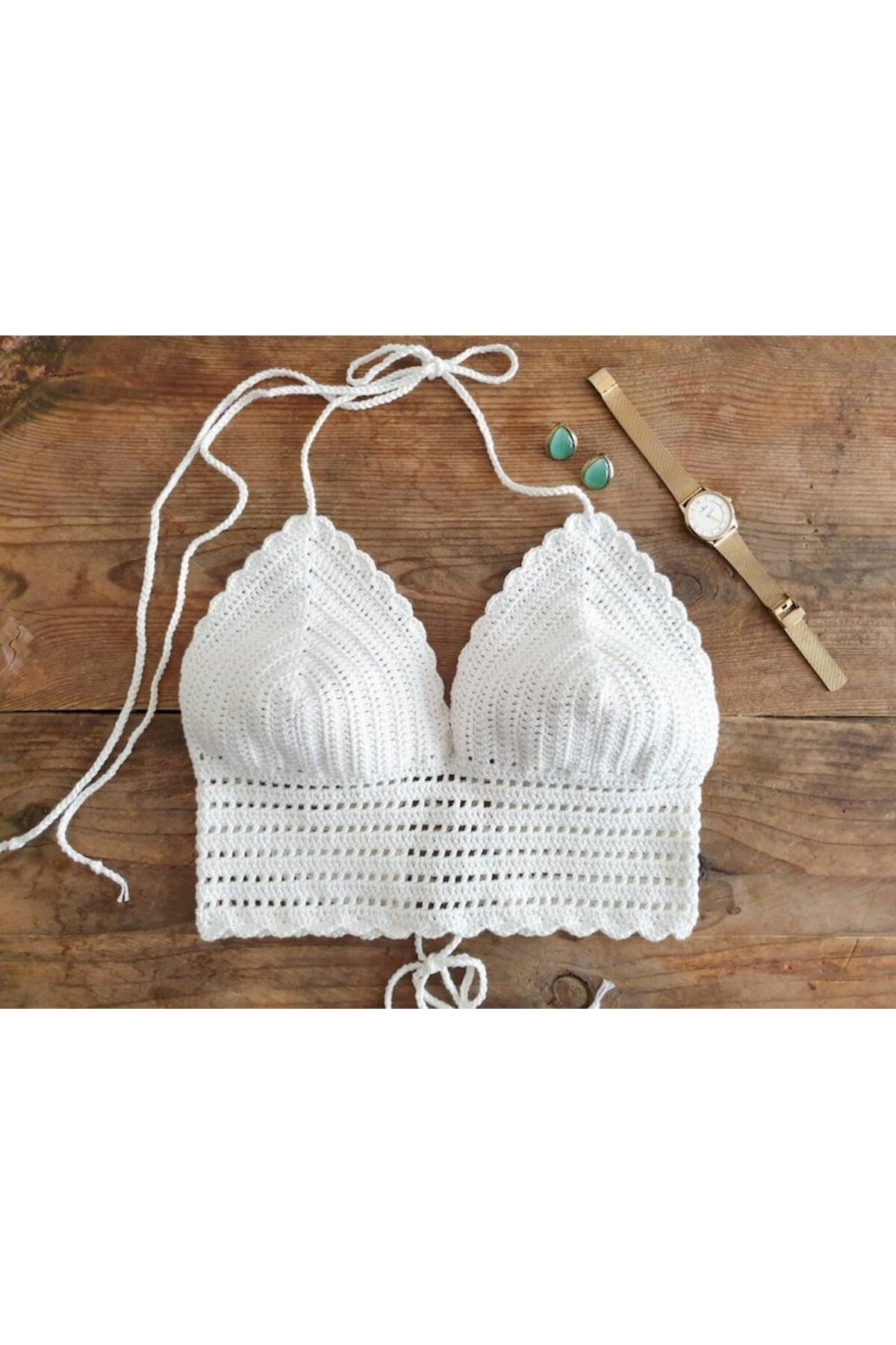 HERA CLOTHES el örgüsü iç göstermeyen crop bistüer bikini üsttü