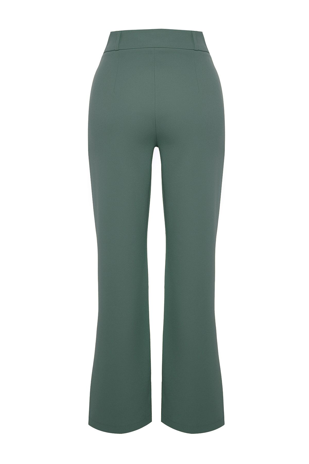 Trendyol Collection Green Straight Cut High Waist Ribbed Stitched Woven  Trousers TWOSS21PL0093 - Trendyol