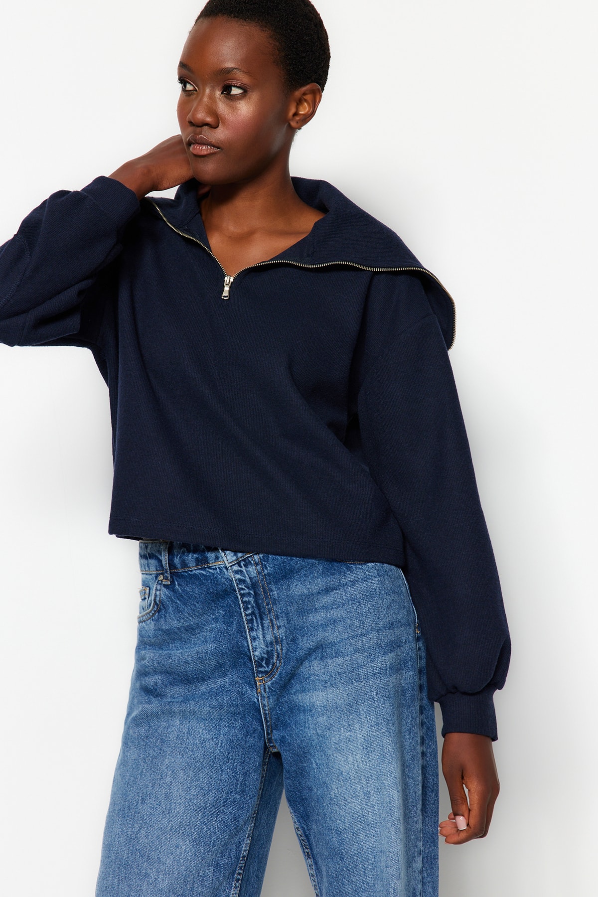 Trendyol Collection Damen Dunkelblau Sweatshirt Relaxed Fit Für - Groß