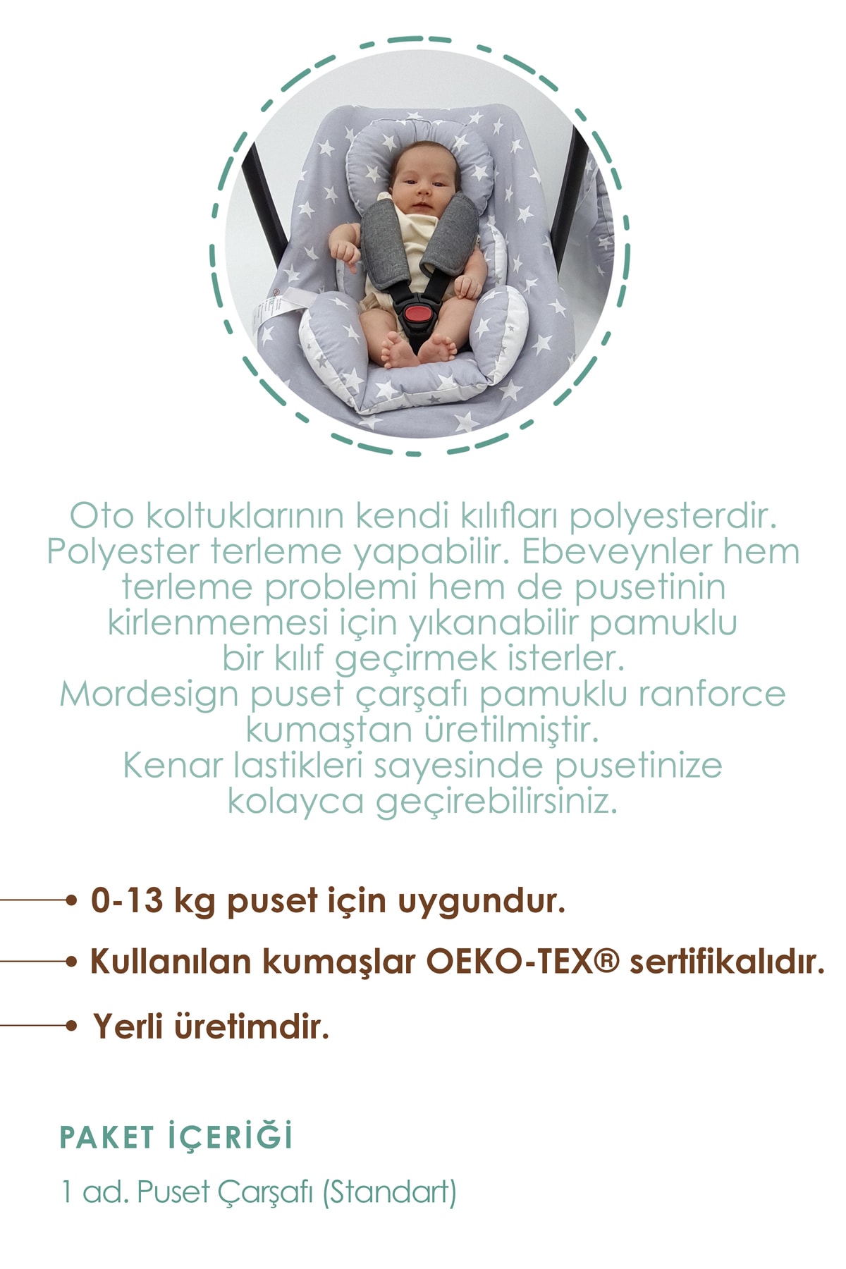 mordesign Bebek Puset Çarşafı, %100 Pamuklu Kumaş, Animal Serisi fotoğrafı 4 (önizleme)