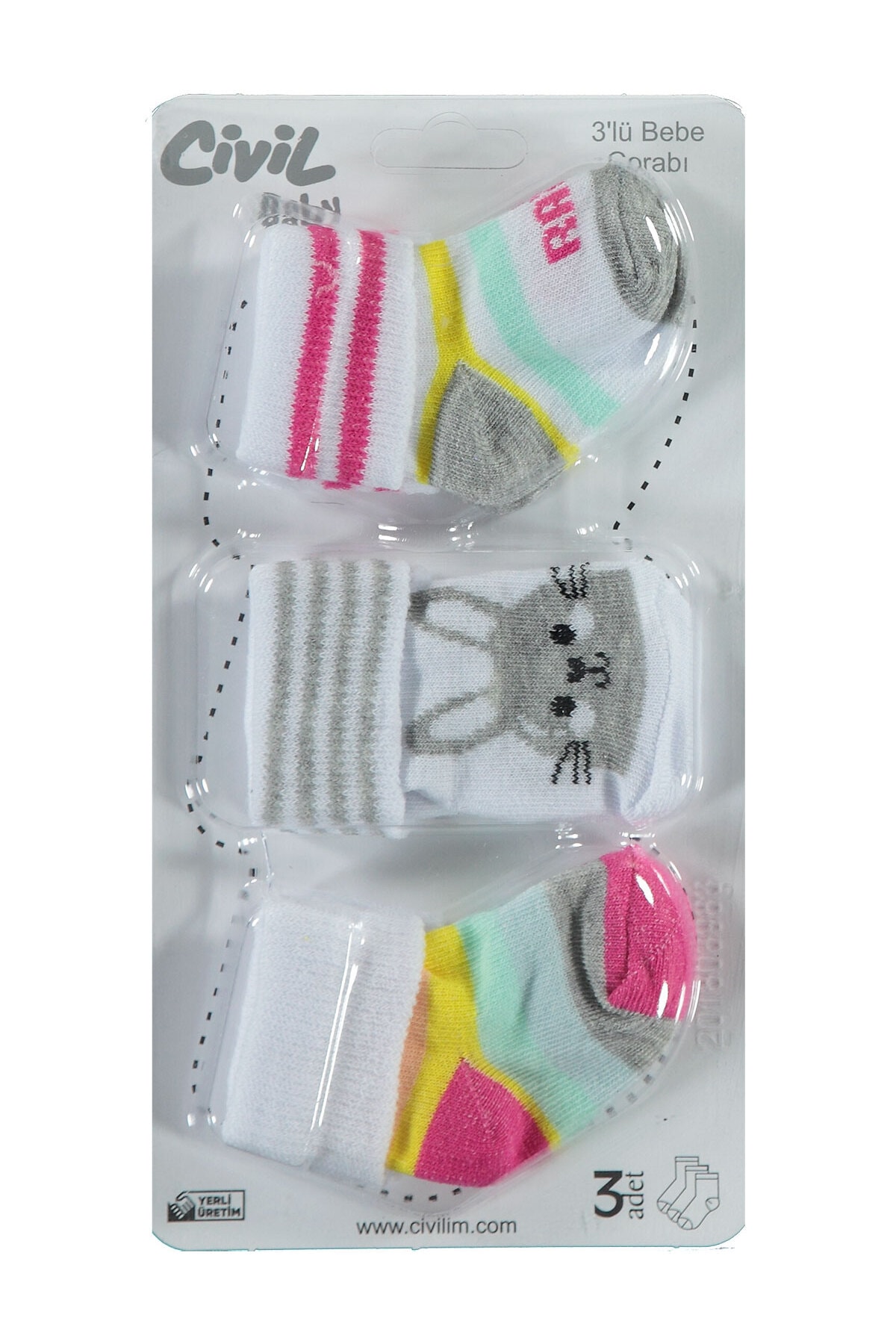 سیویل بیبی ست جوراب نوزادی دخترانه ۳ تکه، مناسب برای سنین ۰ تا ۲۴ ماه، صورتی سیویل بیبی ست جوراب نوزادی دخترانه ۳ تکه، مناسب برای سنین ۰ تا ۲۴ ماه، صورتی