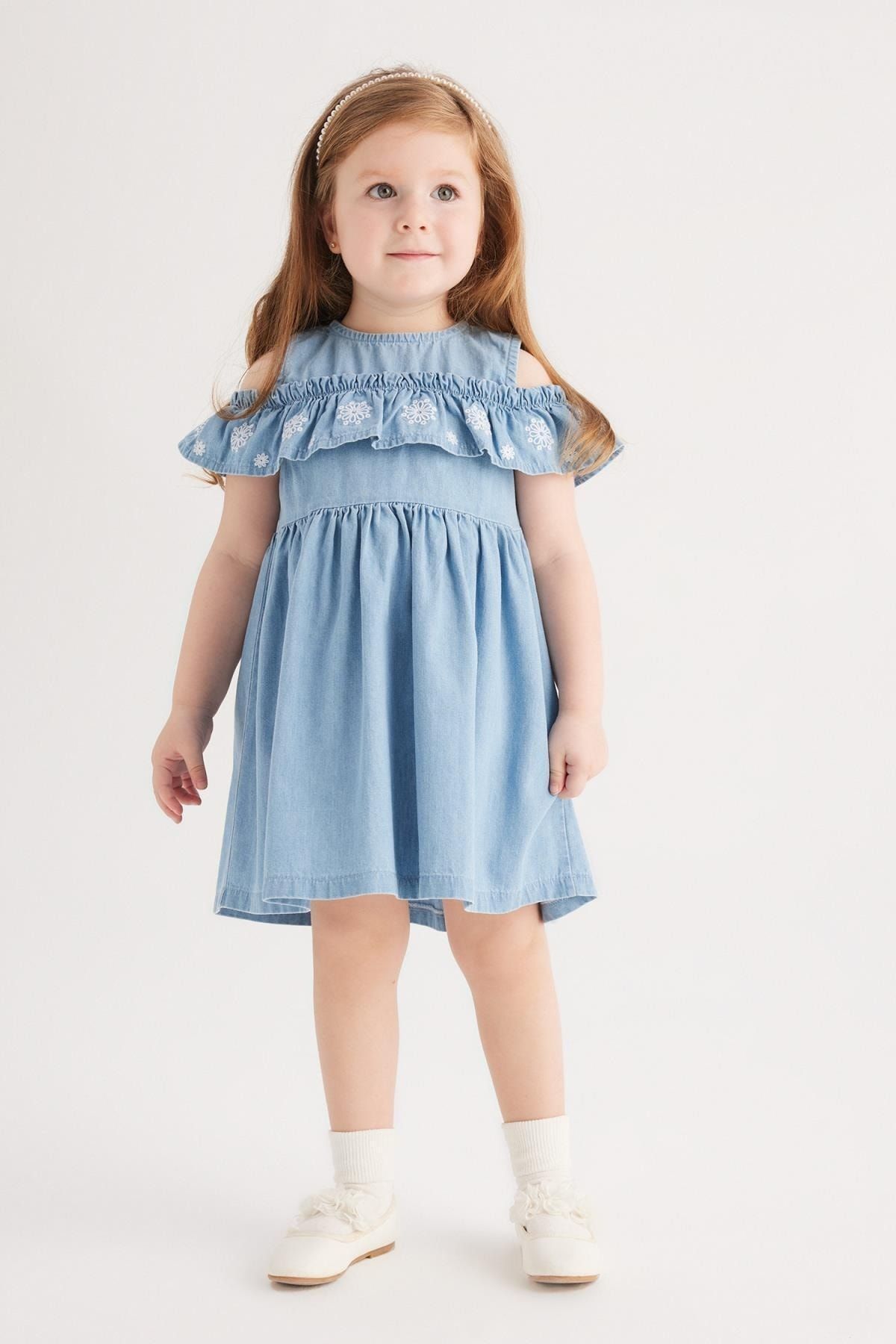 Defacto Baby Girl Floral Sleeveless Jean Dress Trendyol