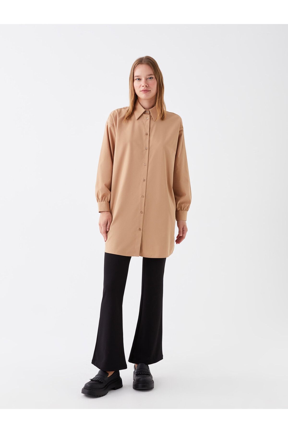 LC Waikiki-Tunica de dama oversize - guler camasa, uni, maneca lunga 3