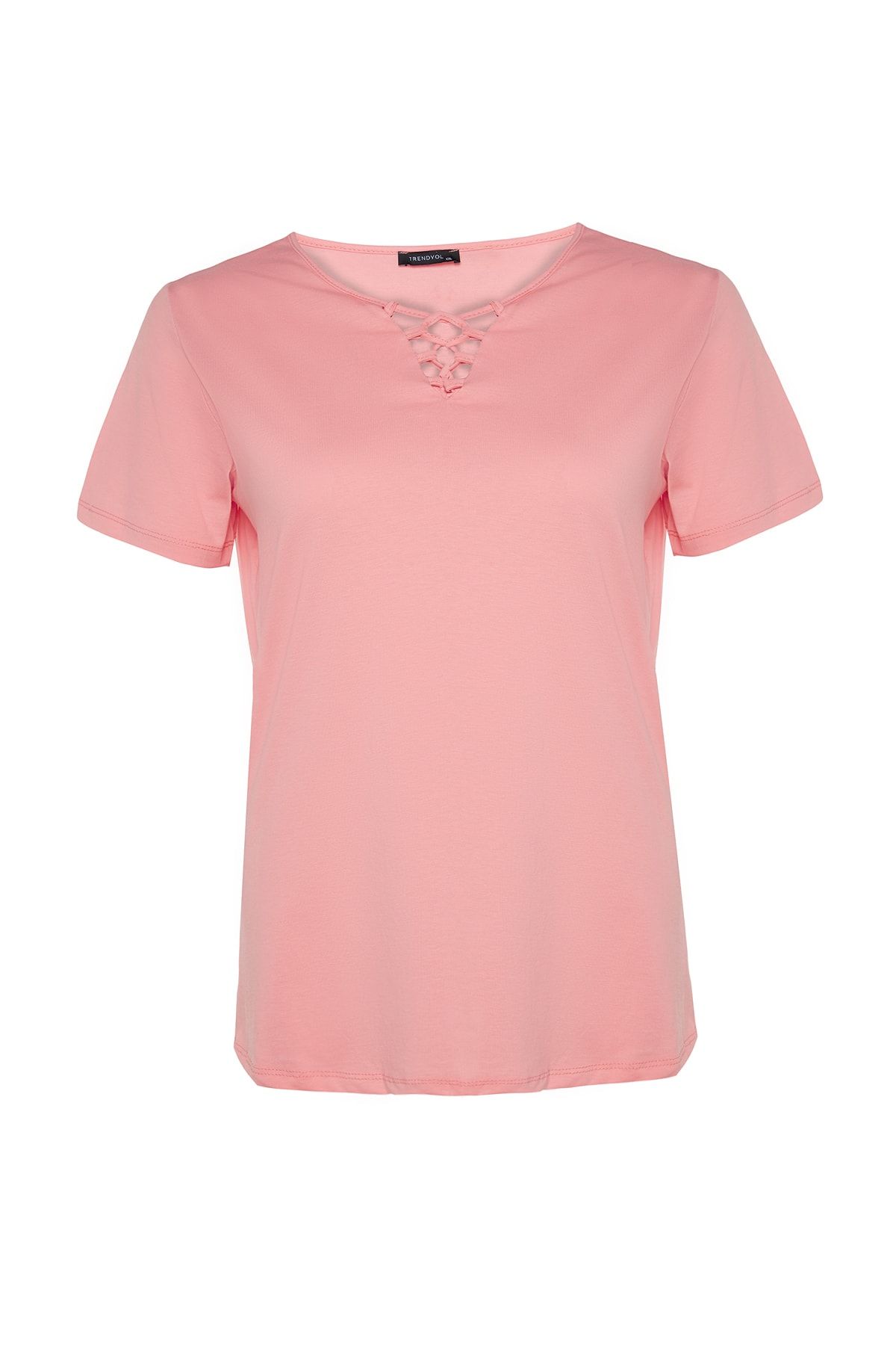 Trendyol Curve-Тениска с голям размер Boyfriend Fit, розова яка, 100% памук - Tbbss22Ts1027 6