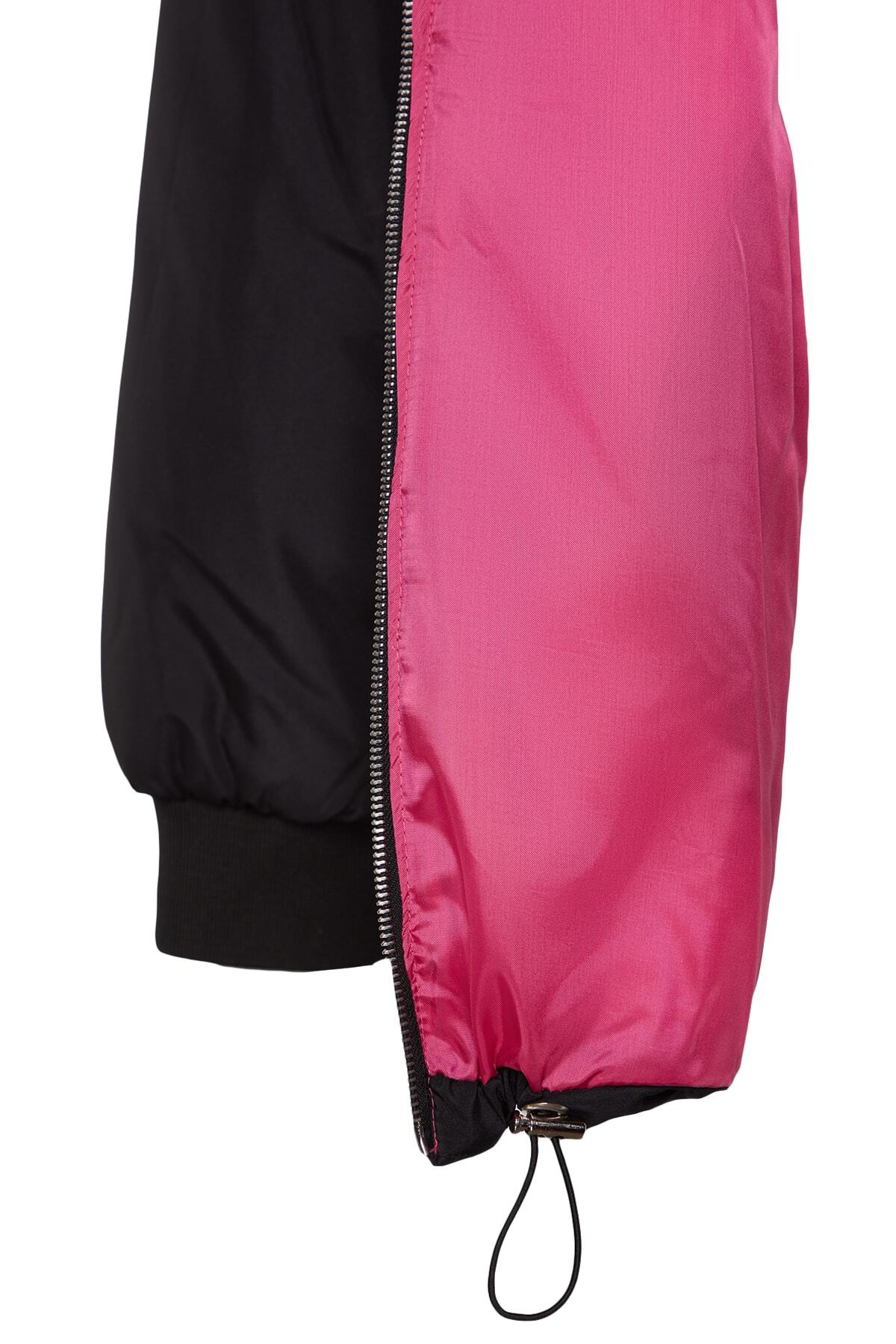 Trendyol Curve-Fekete Oversize Mold Bomber gallér rózsaszín bélésű vékony, nagy méretű kabátok TBBAW24AW00005 7