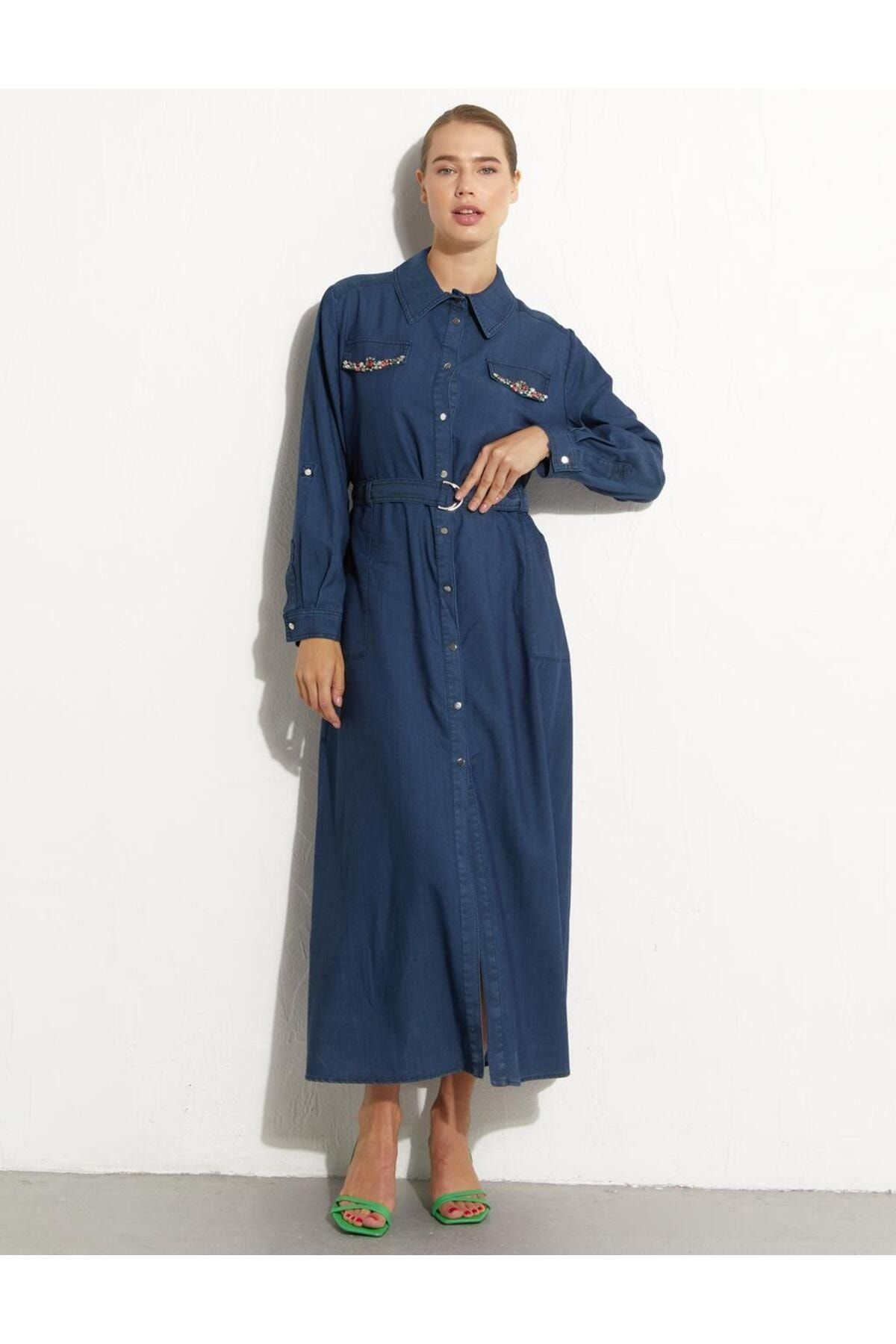 Denim dress with pockets top