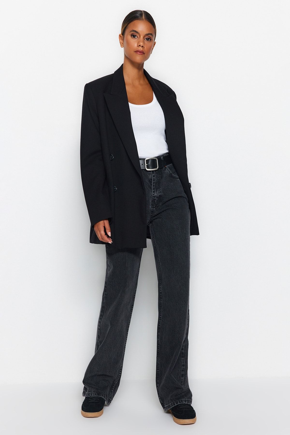 Trendyol Collection-Anthracite High Waist Wide Leg Jeans TWOAW24JE00089 2