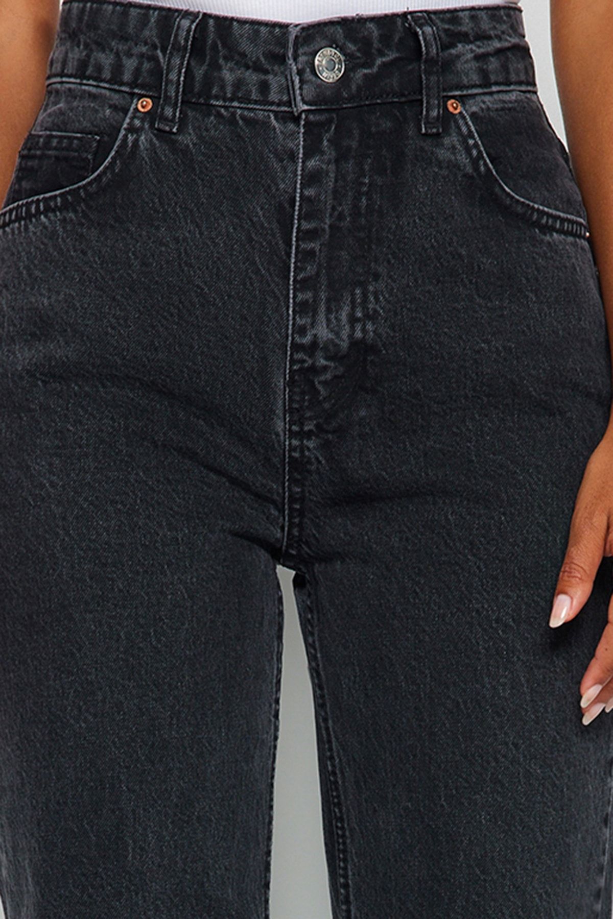 Trendyol Collection-Anthracite High Waist Wide Leg Jeans TWOAW24JE00089 5