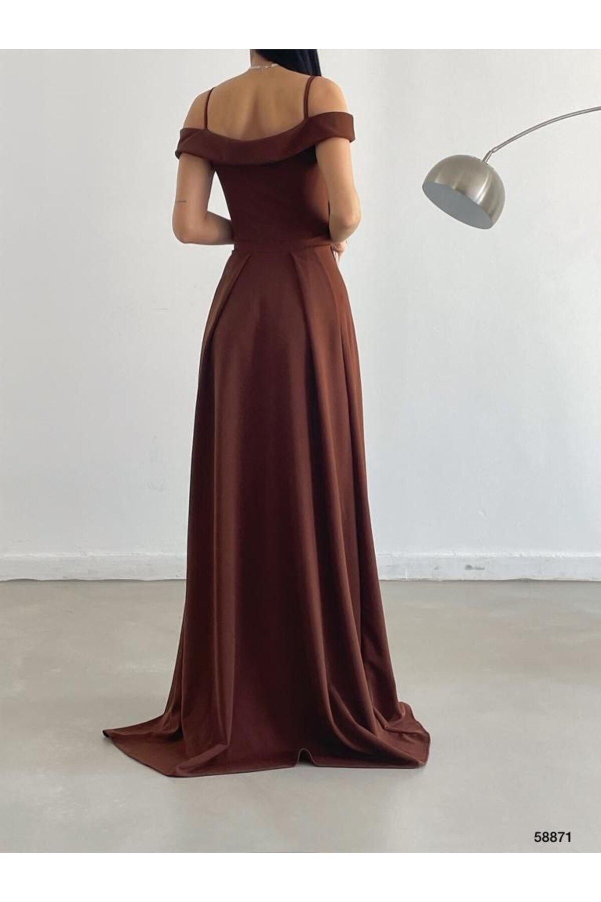 Mossta Evening Prom Dress Brown Long Trendyol