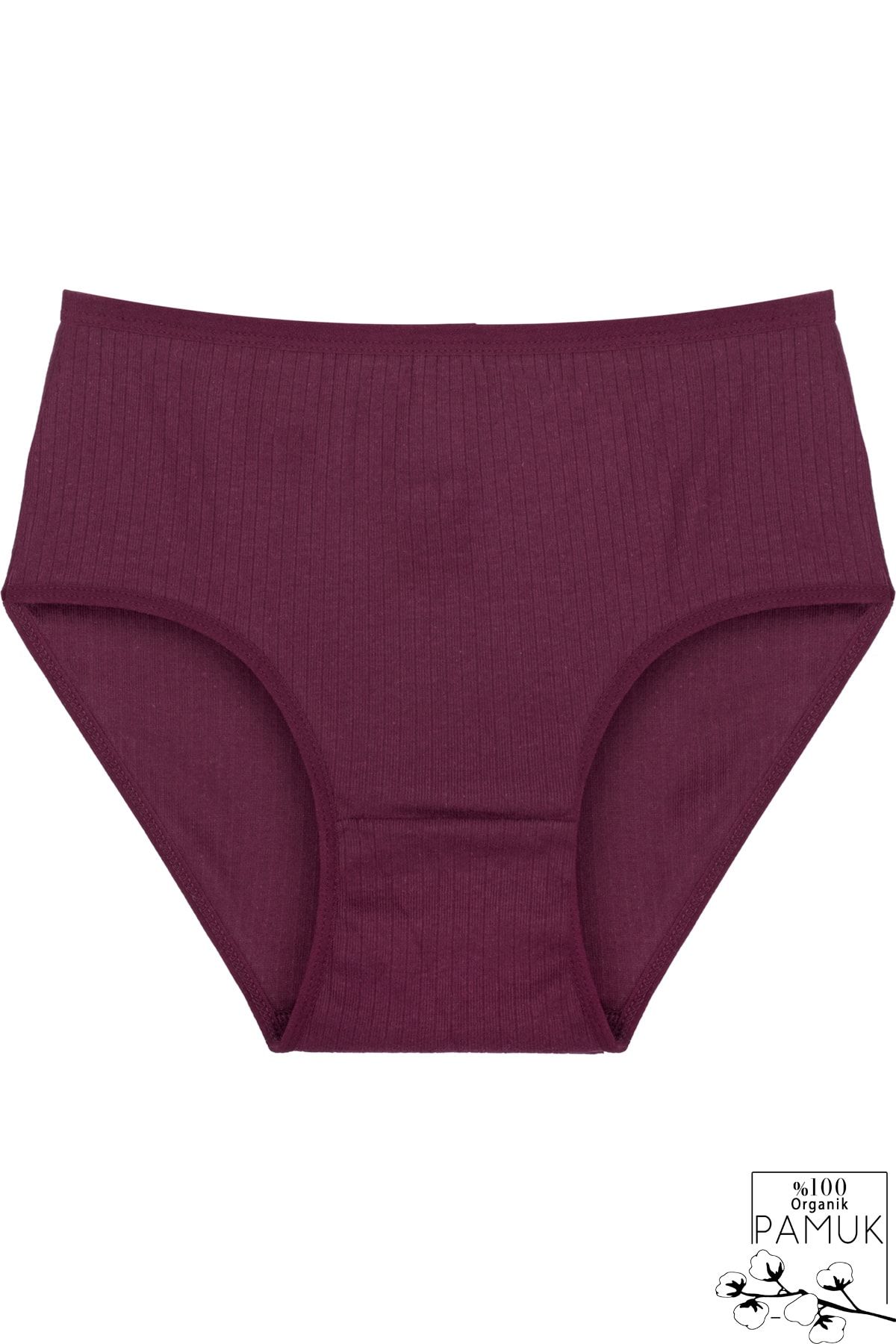 Humaone-5 db magas derekú bordás pamut bugyi Plum Bt2-d5 3